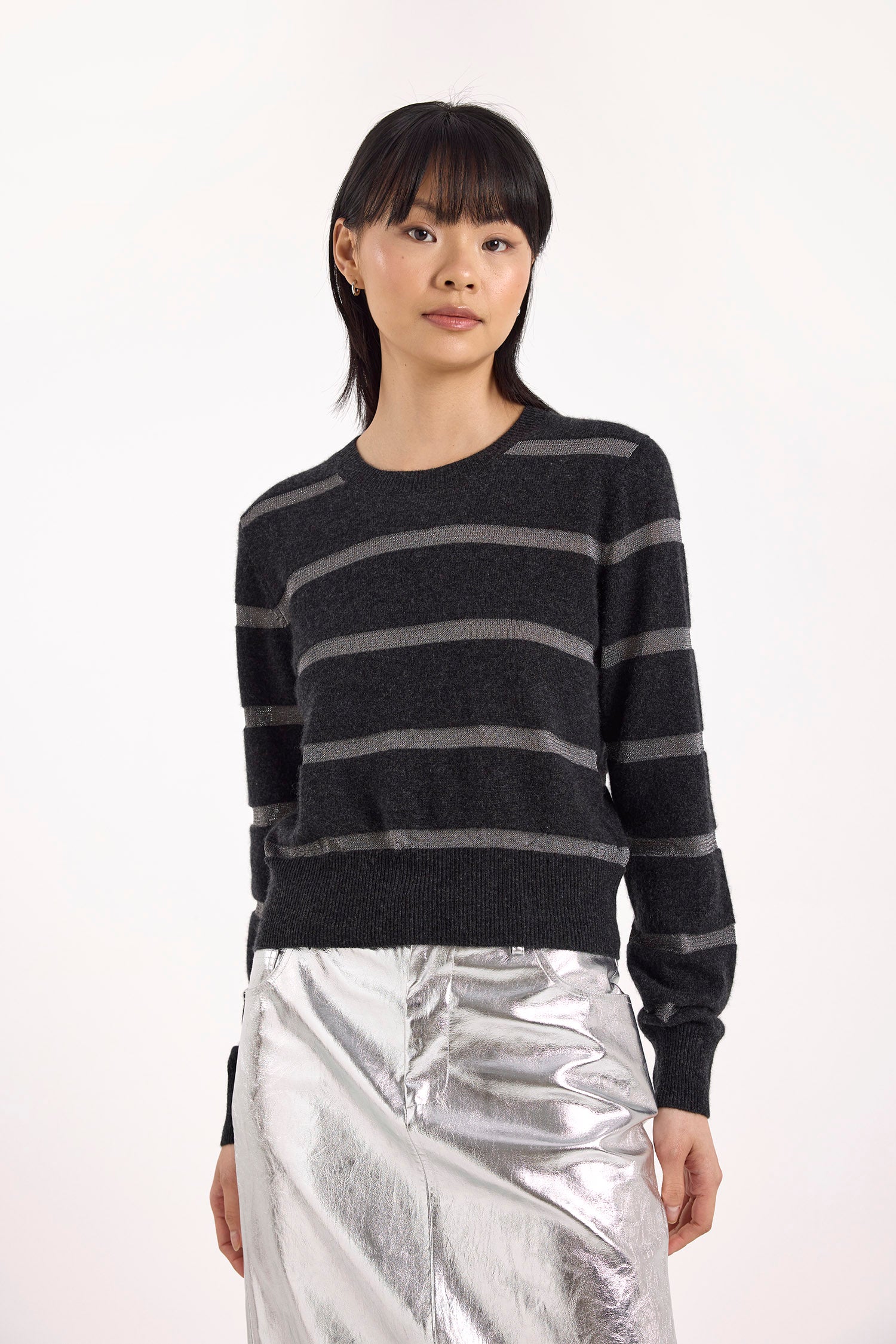 SIMONE LUREX STRIPE CREW NECK JUMPER