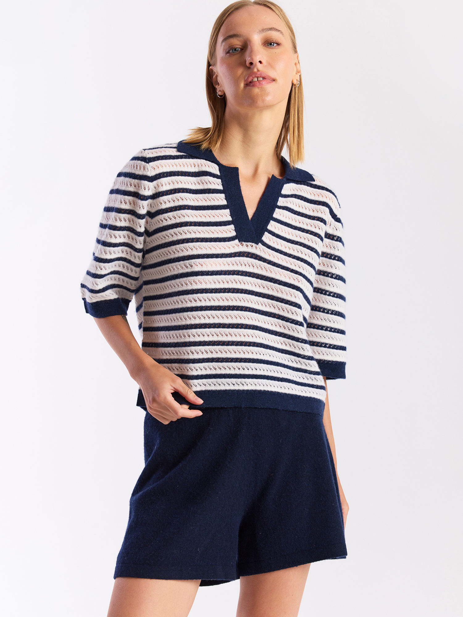 Suzie Stitch Cashmere Polo Tee