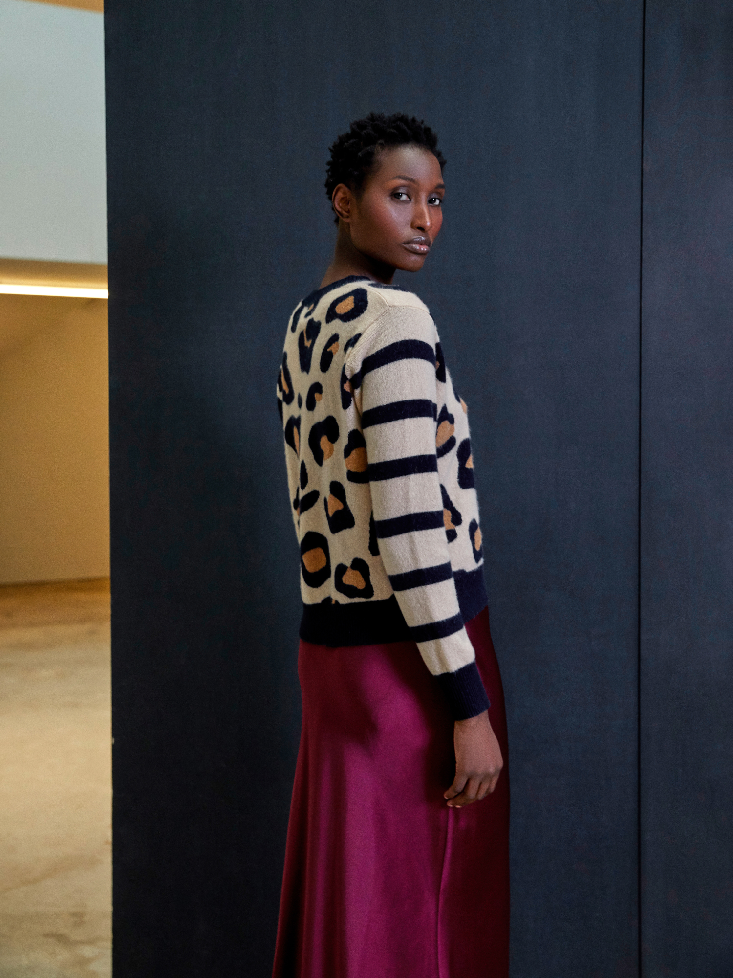 Libby Leopard Stripe Cashmere Crew Neck Jumper