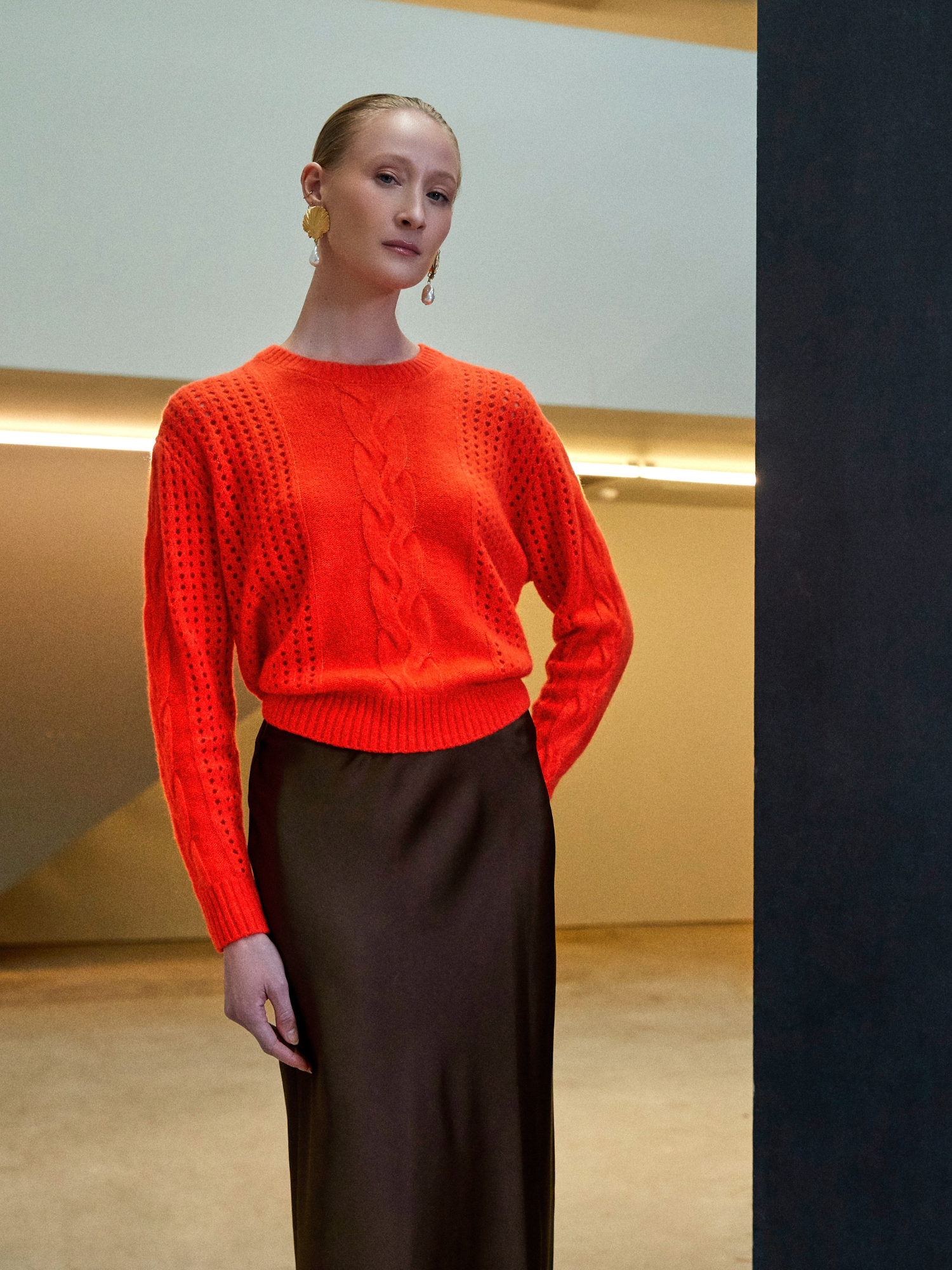 Amara Cable Cashmere Silk Crew Neck Jumper