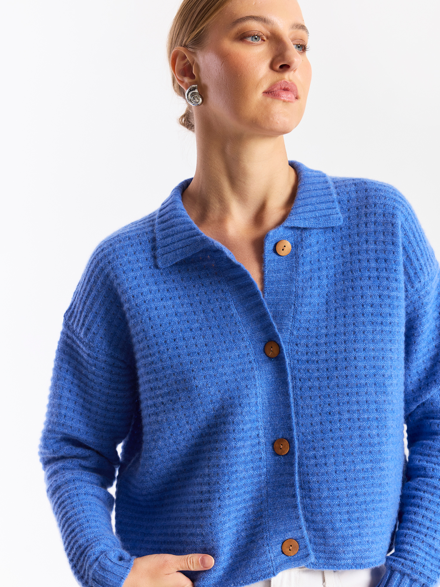 Ottoman Open Stitch Polo Cashmere Cardigan