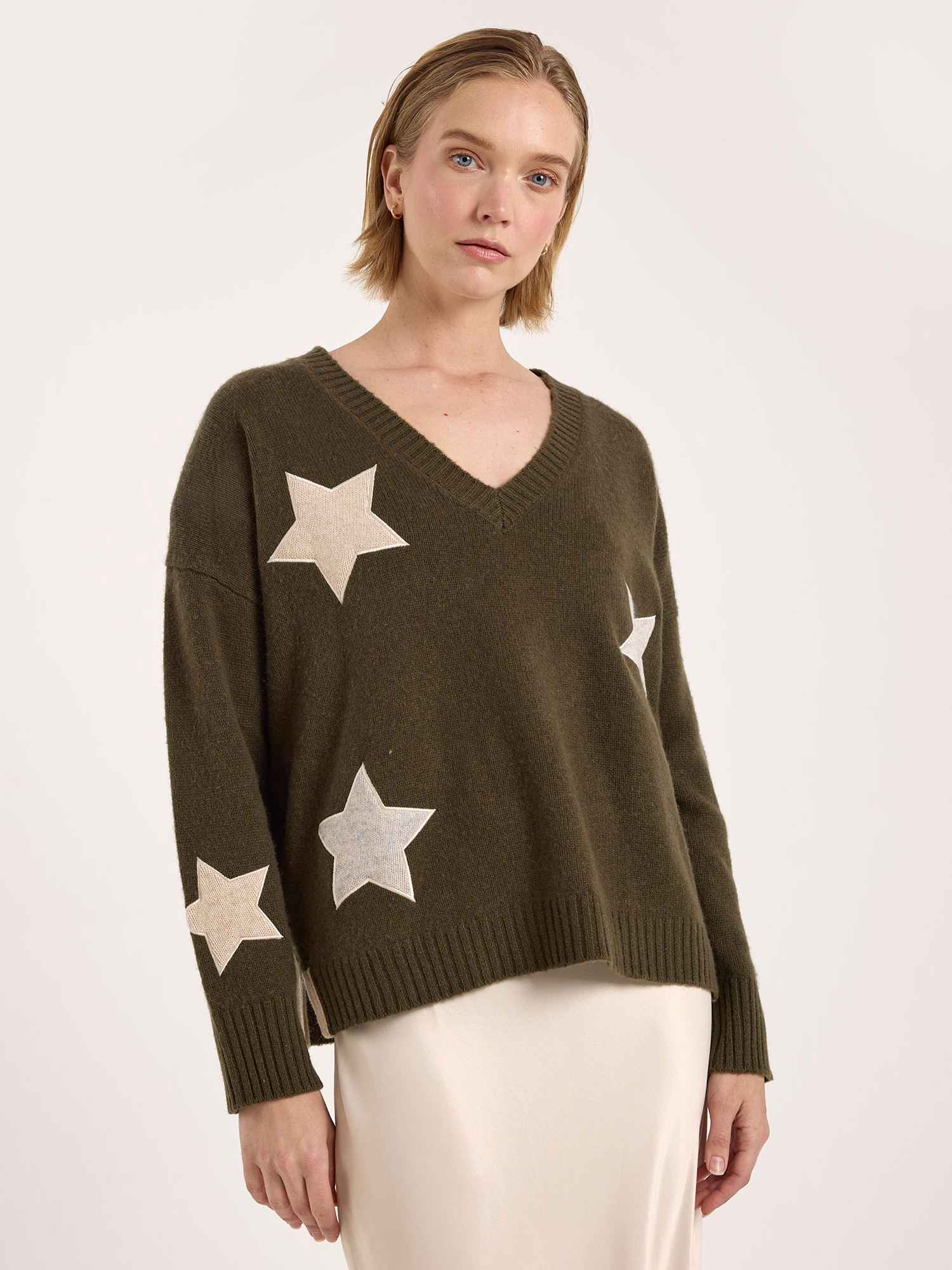 Perrie Patch Star Cashmere V Neck Jumper