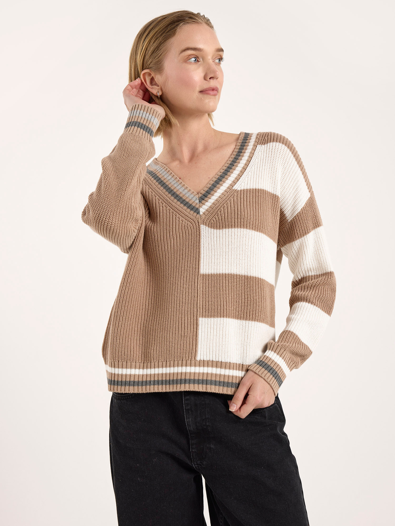 Valerie Stripe V Neck Sweater