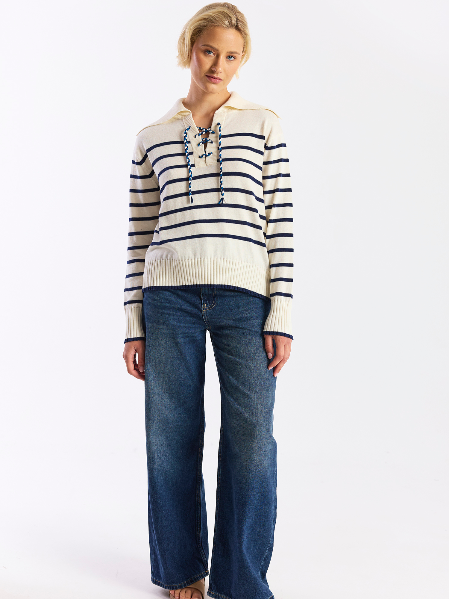 Stripe Lace Up Knit Jumper