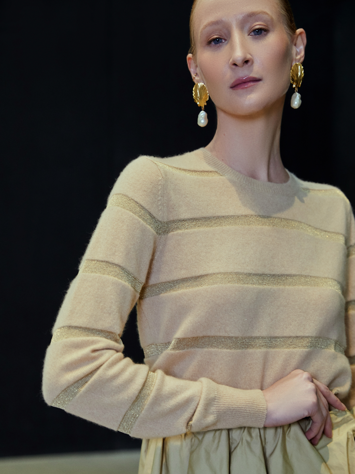 Simone Lurex Stripe Cashmere Crew Neck Jumper