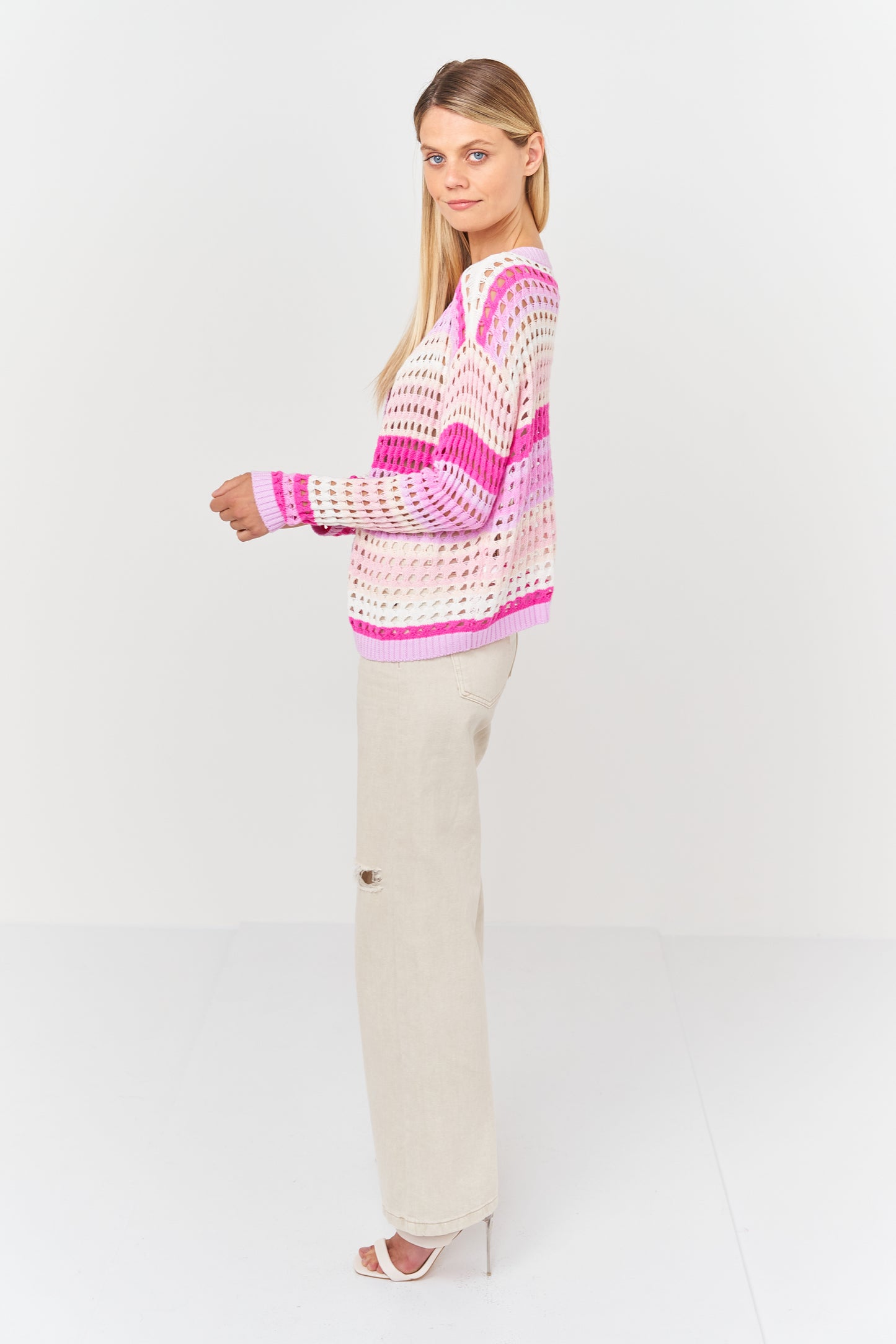 Pointelle Colour Block Cardigan