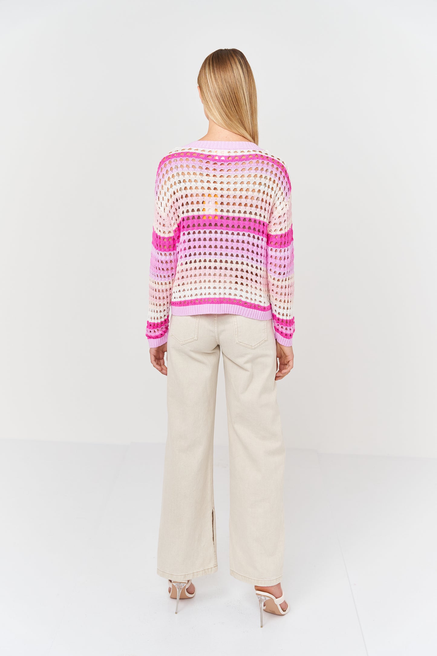 Pointelle Colour Block Cardigan