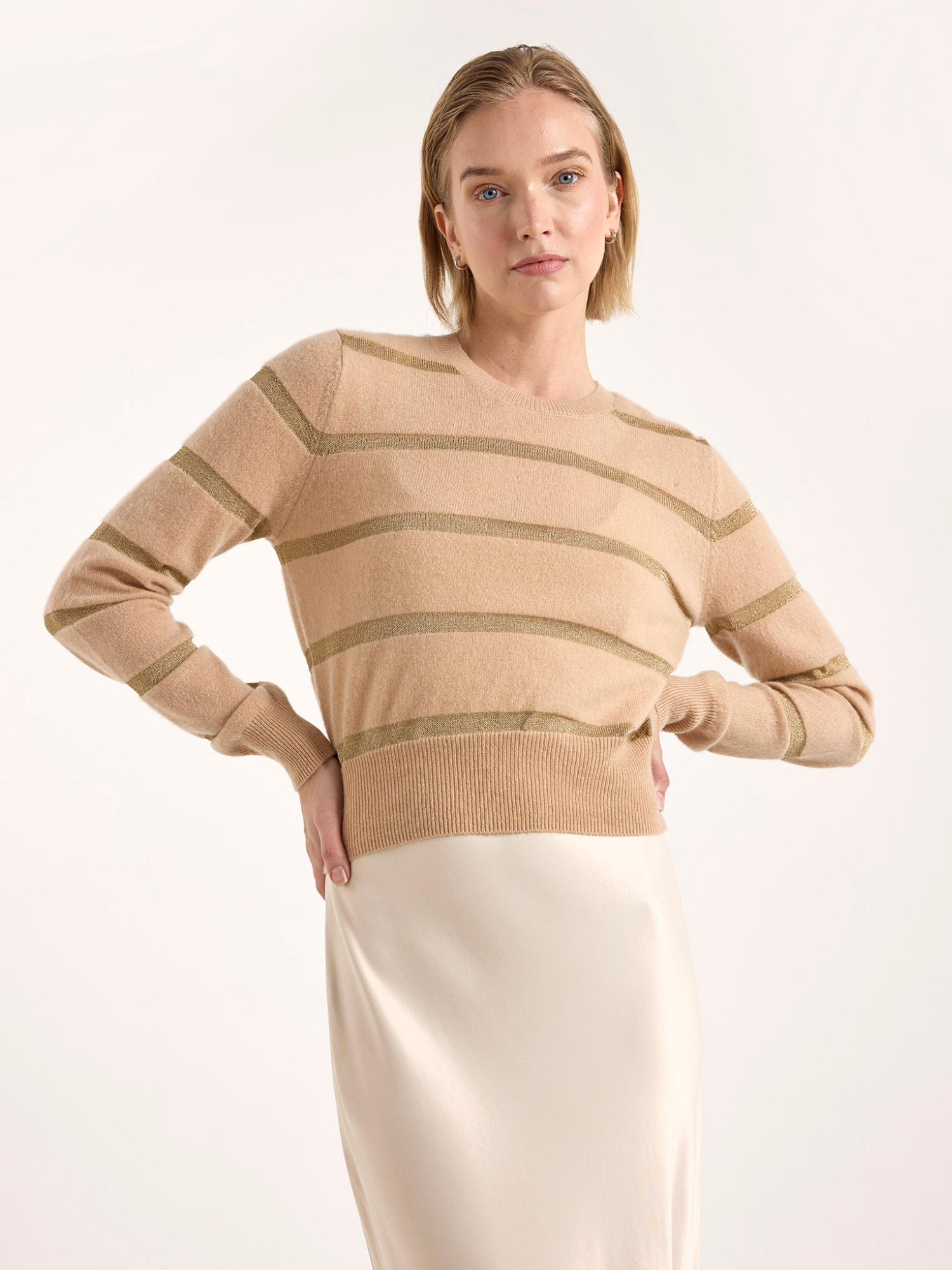 SIMONE LUREX STRIPE CREW NECK JUMPER