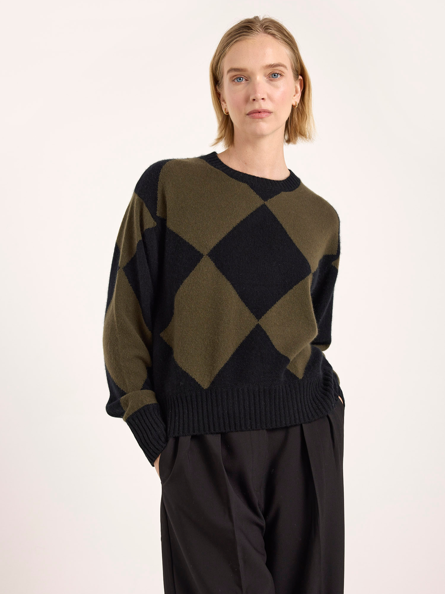 Avery Argyle Cashmere Crew Neck Jumper