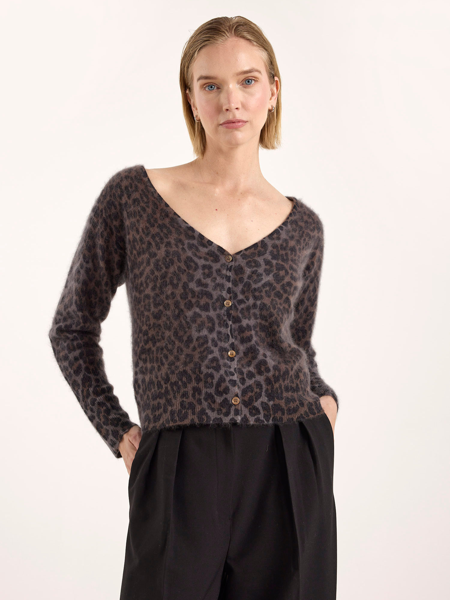Belle Brushed Leopard Reversible Cashmere Cardigan