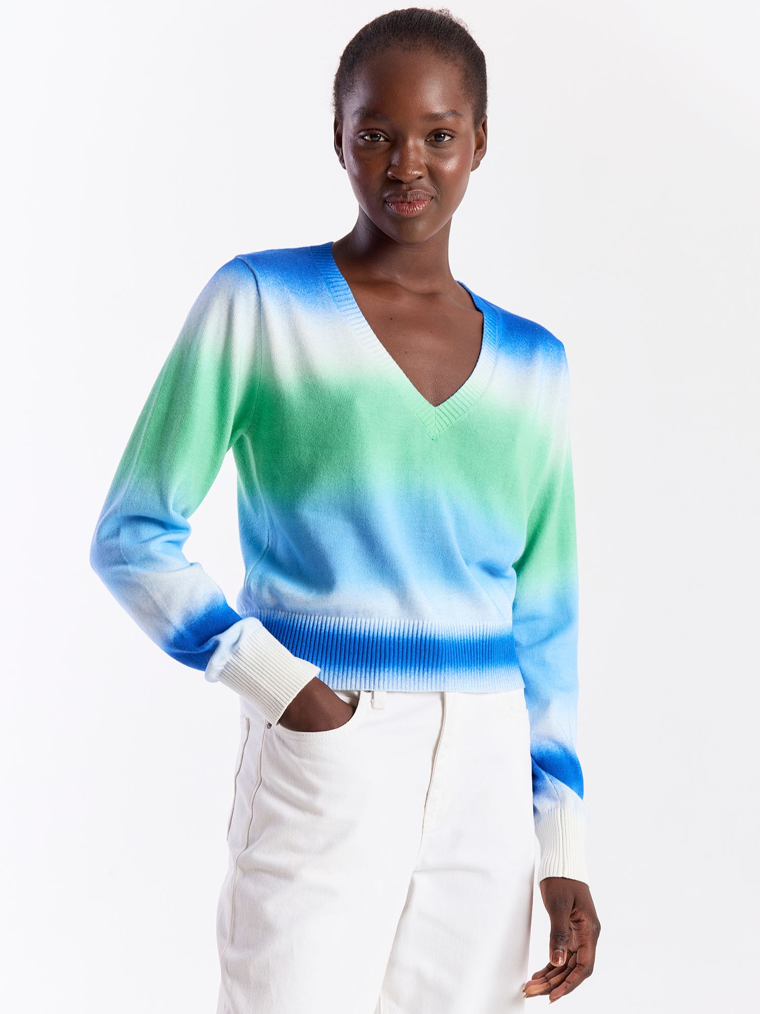 Blurred Stripe V Neck Sweater