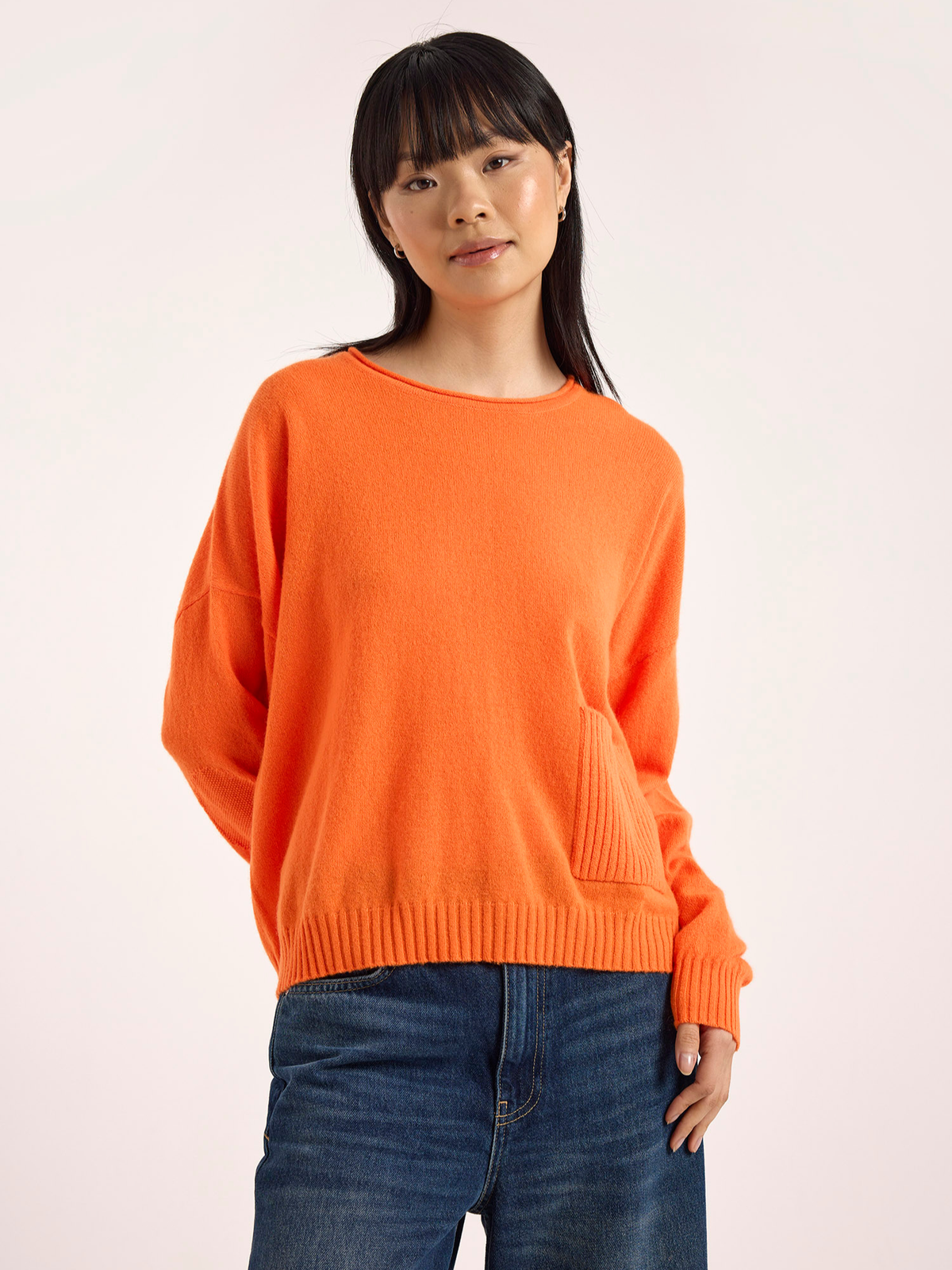 Piper Rib Detail Pocket Cashmere Crew