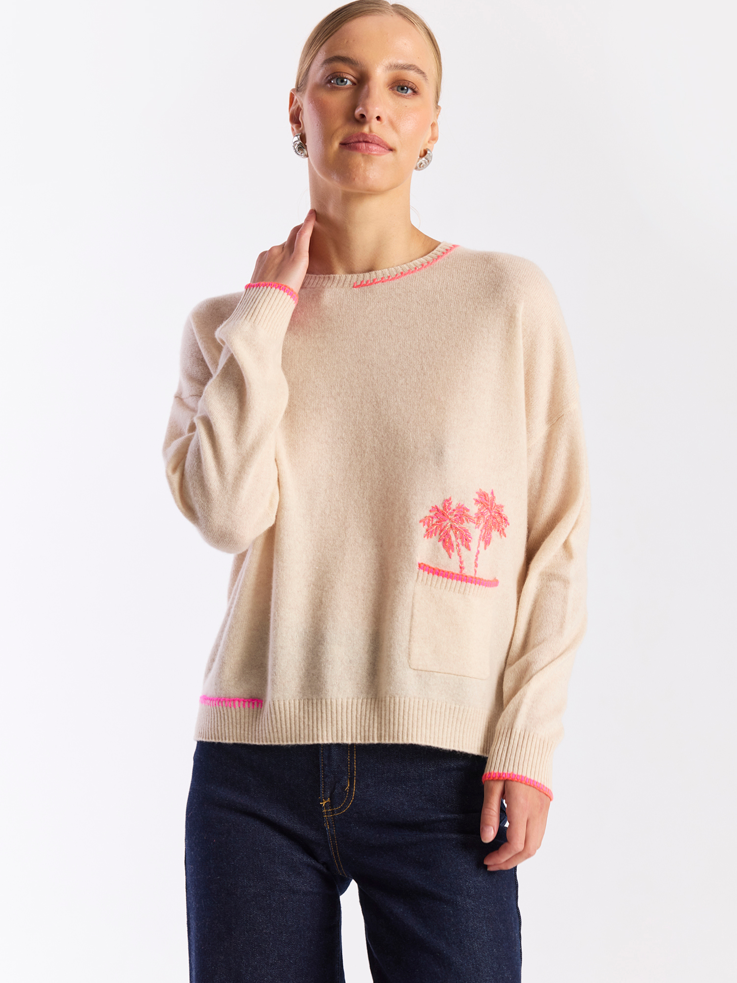 Palm Pocket Cashmere Crew