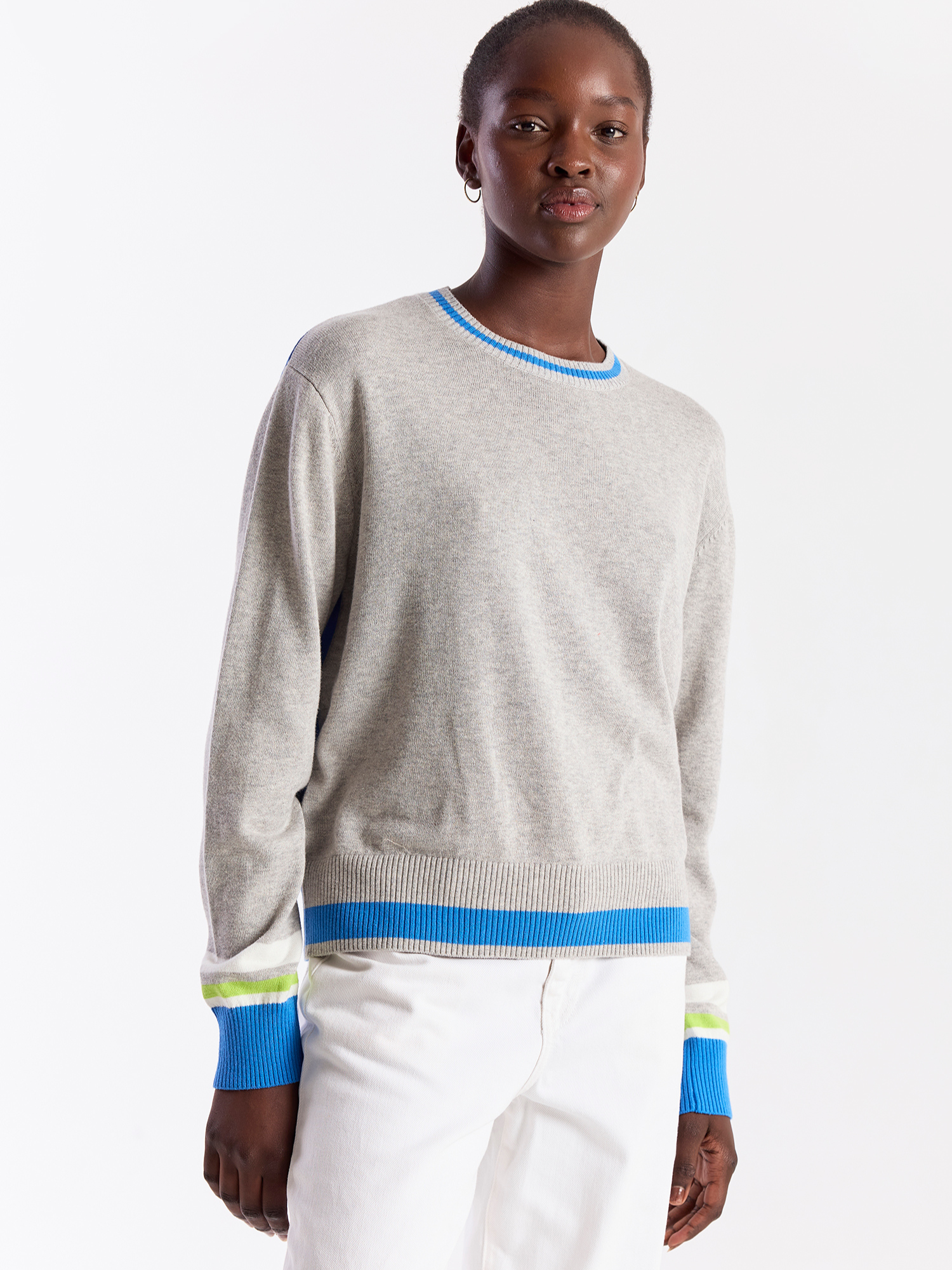 Contrast Stripe Varsity Crew Neck Jumper