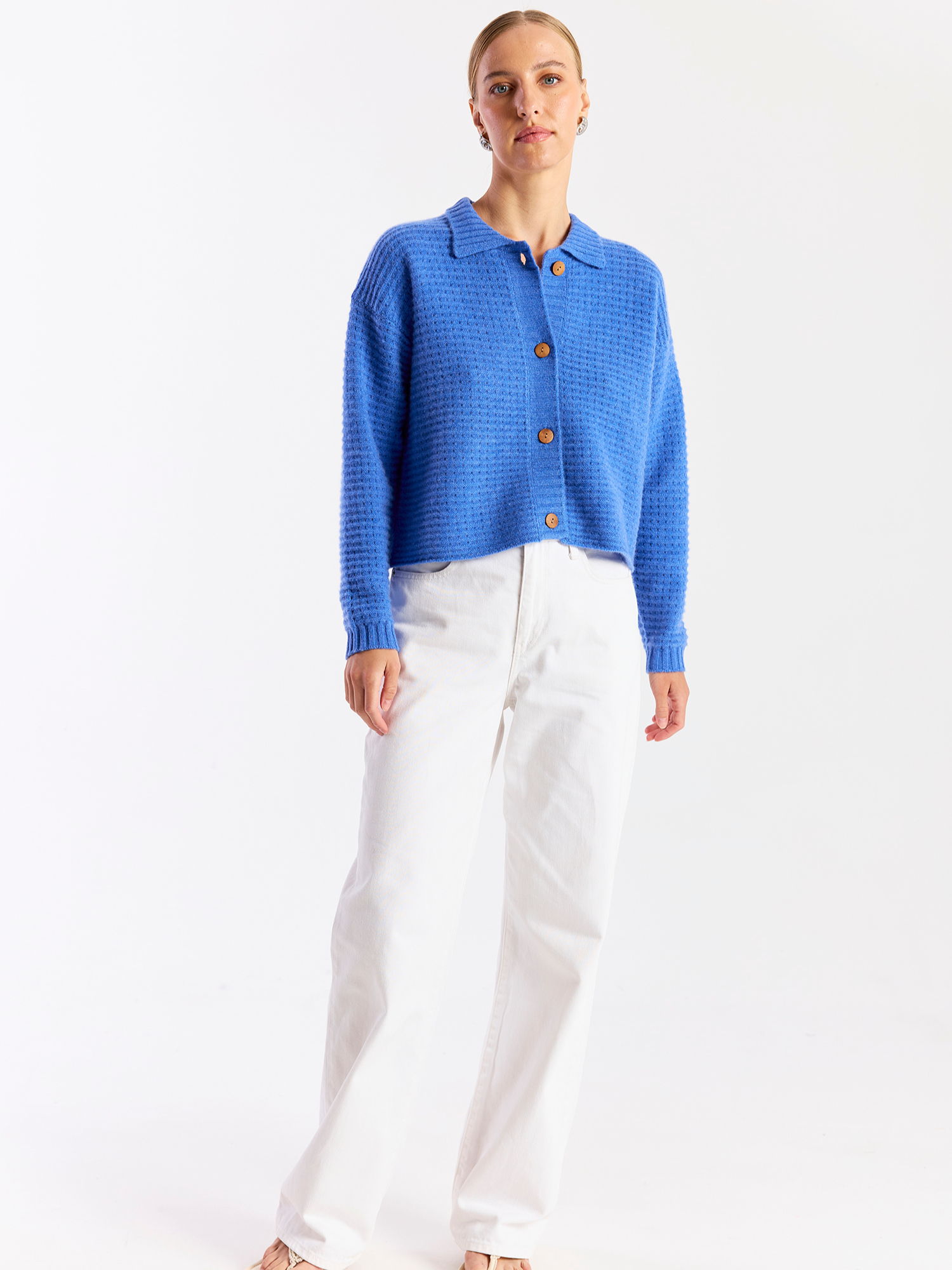 Ottoman Open Stitch Polo Cashmere Cardigan