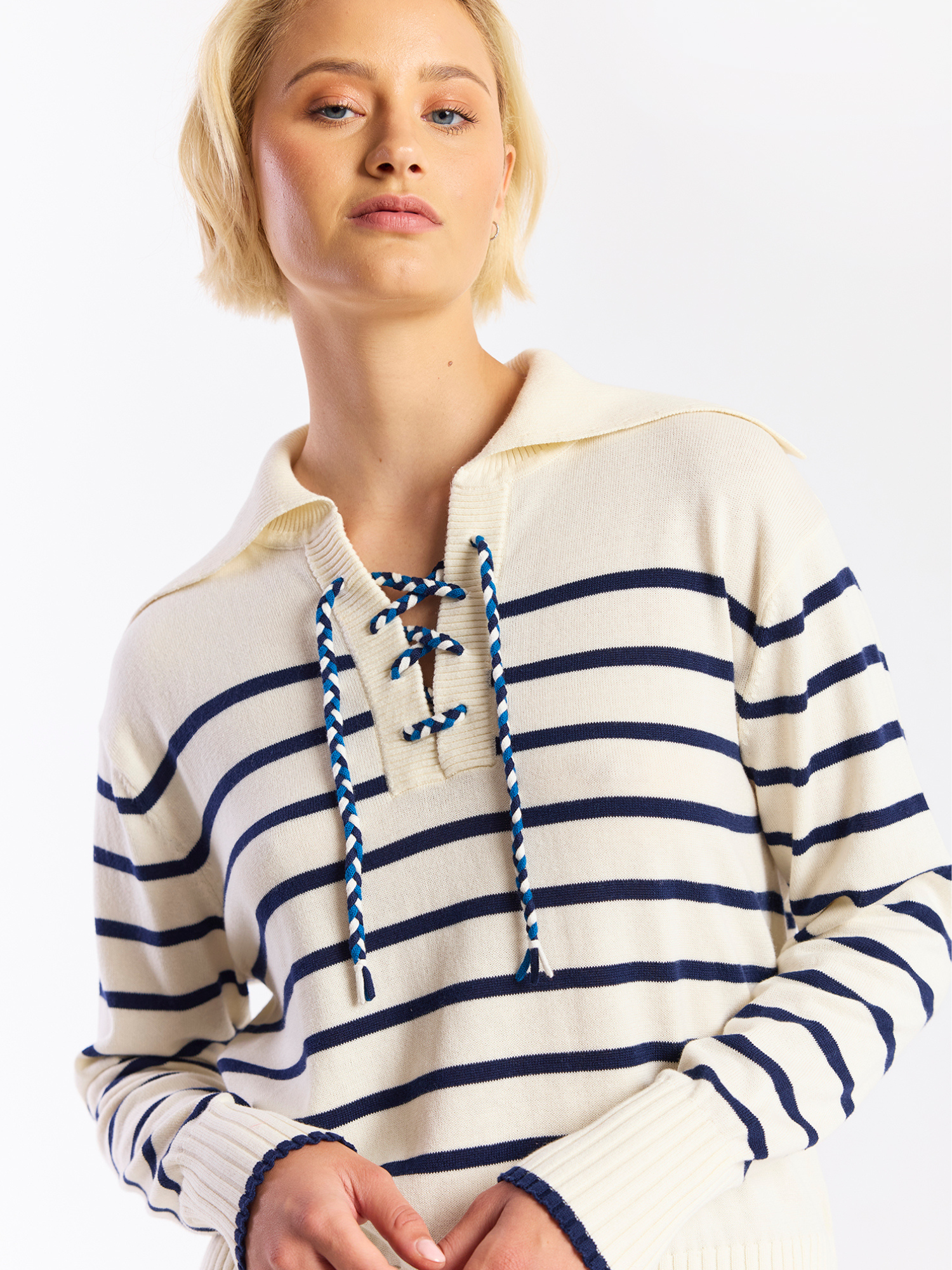 Stripe Lace Up Knit Jumper