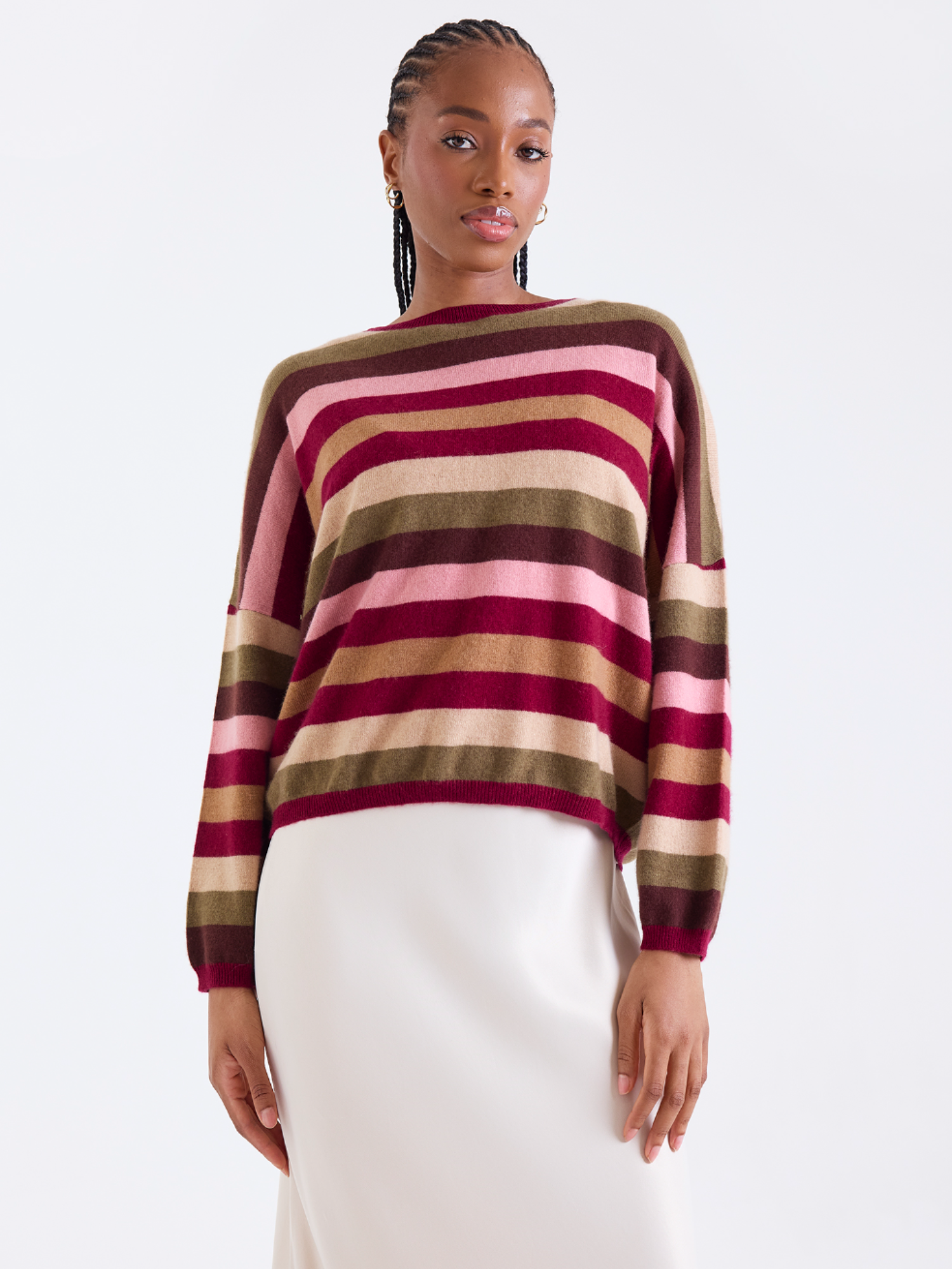 Stripe Up Cashmere Crew Neck Jumper