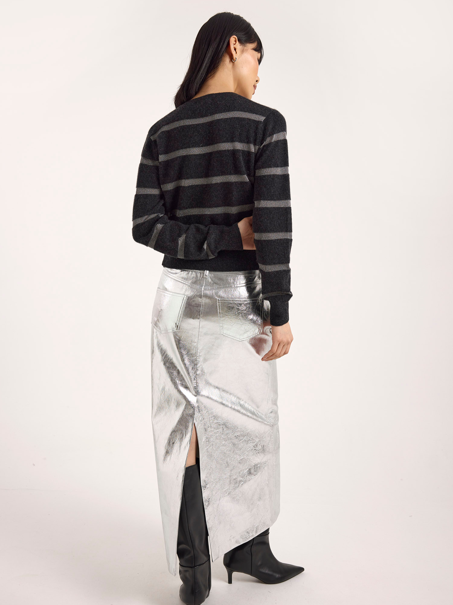 SIMONE LUREX STRIPE V NECK