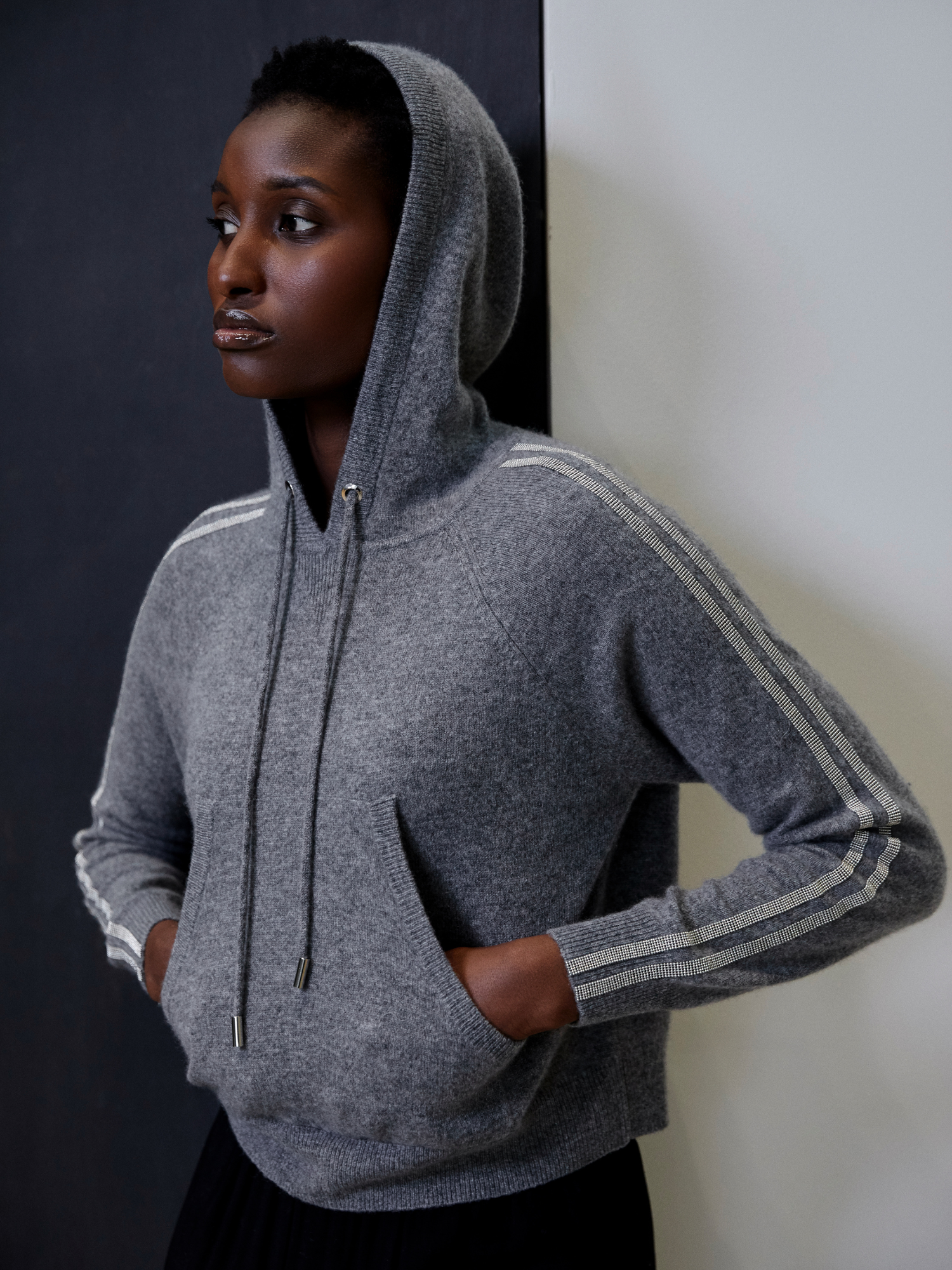 Bree Beaded Sleeve Cashmere Hoodie