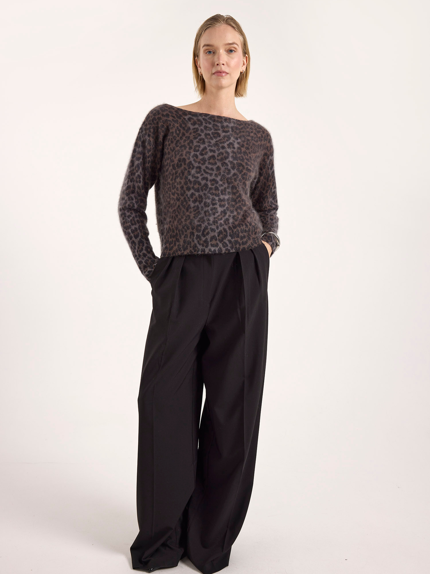 Belle Brushed Leopard Reversible Cashmere Cardigan