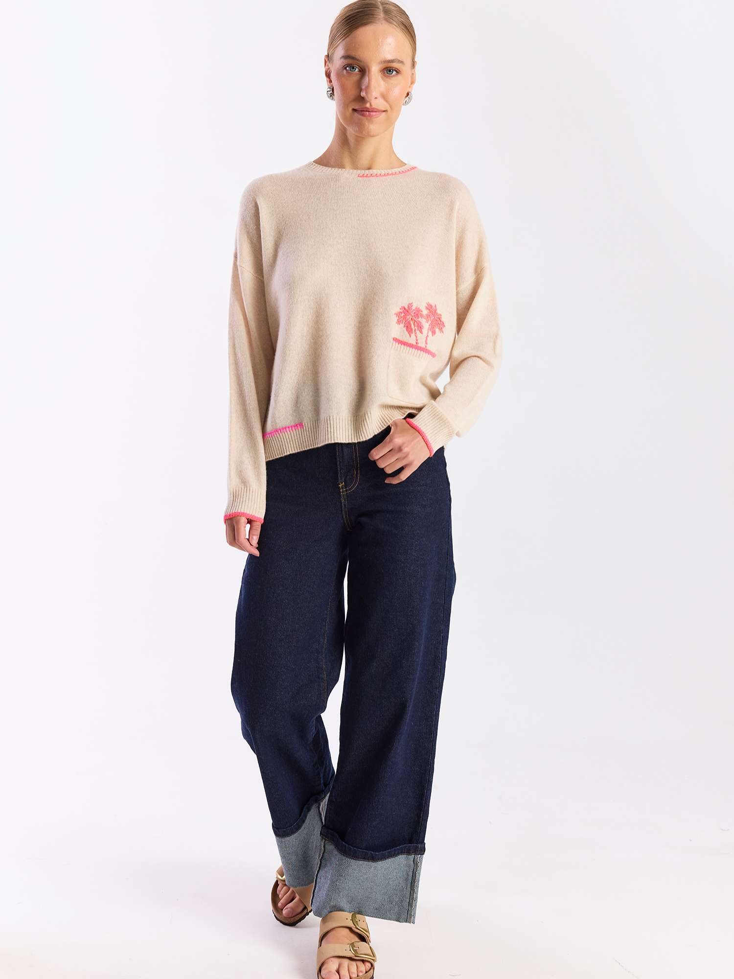 Palm Pocket Cashmere Crew Sweater