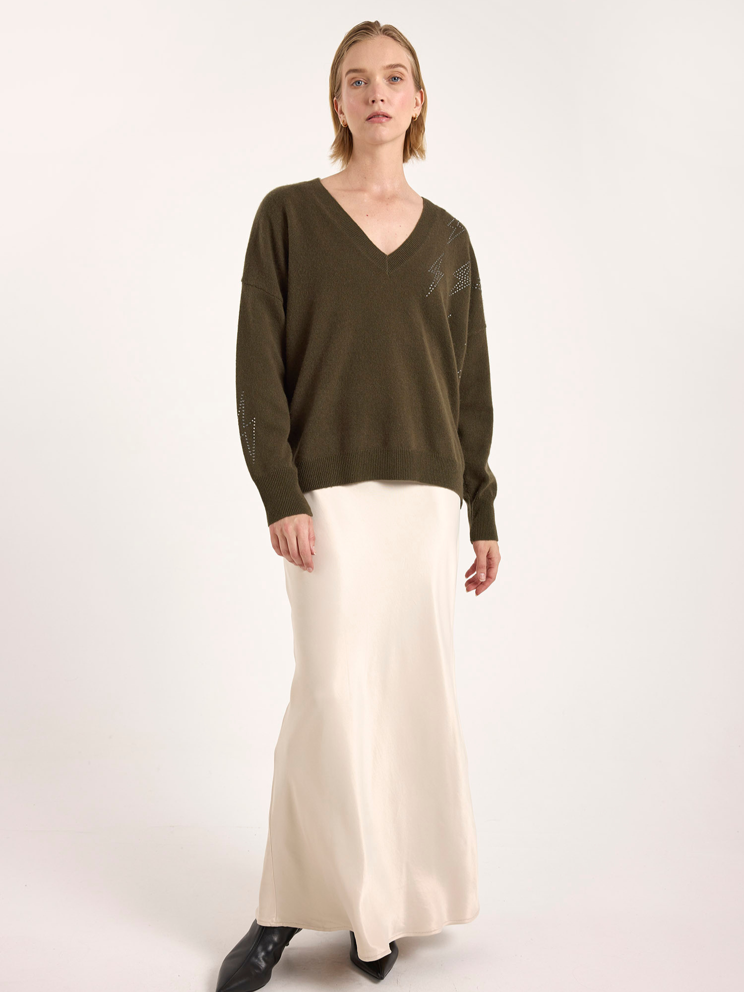 Hazel Hotfix Bolt Cashmere V-Neck Jumper