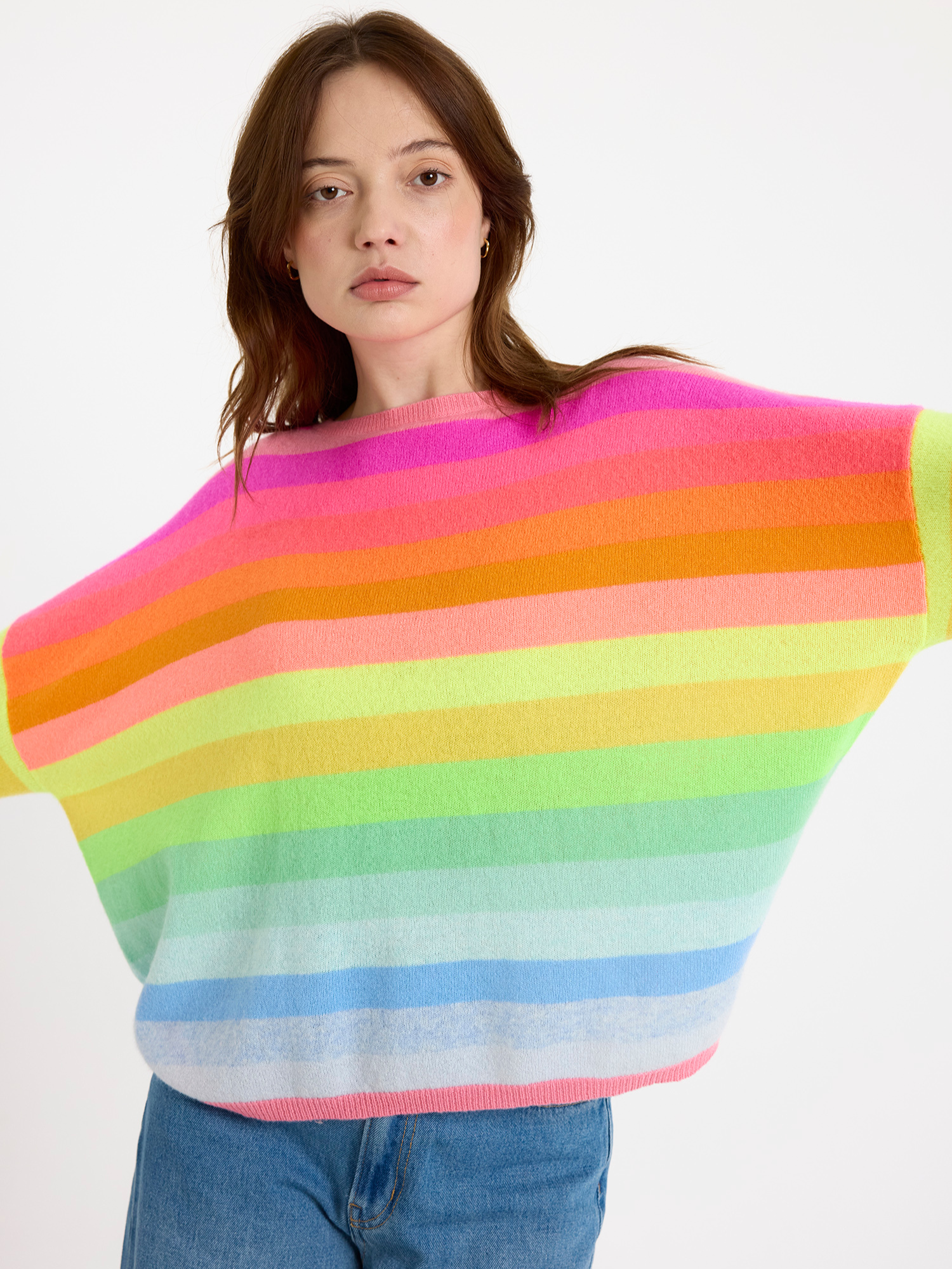 Stripe Up Cashmere Crew Neck Jumper