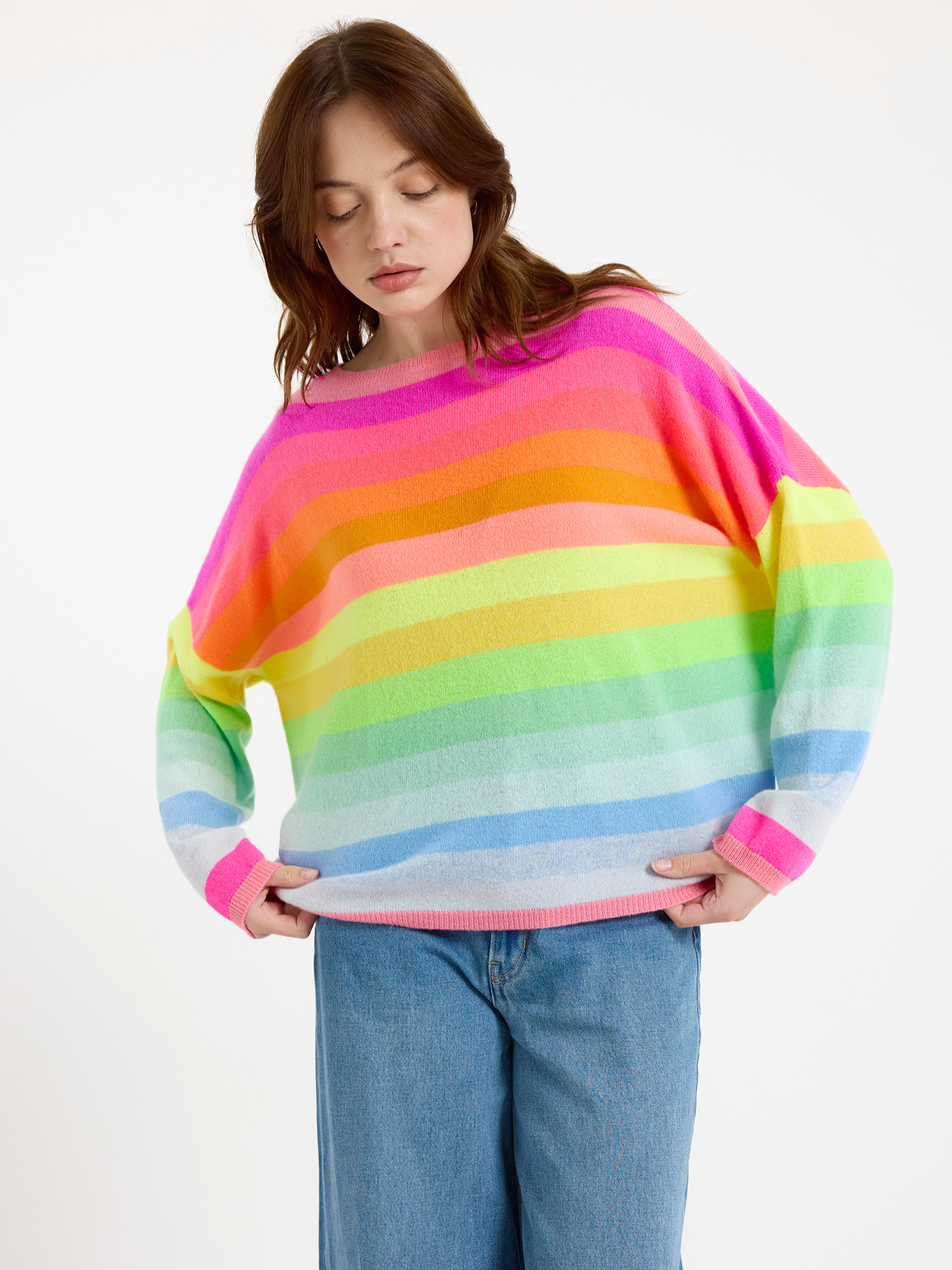 Stripe Up Cashmere Crew Neck Jumper