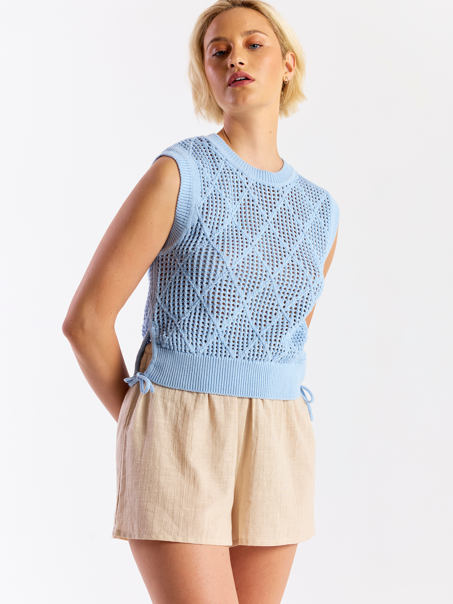 Tie Detail Diamond Vest