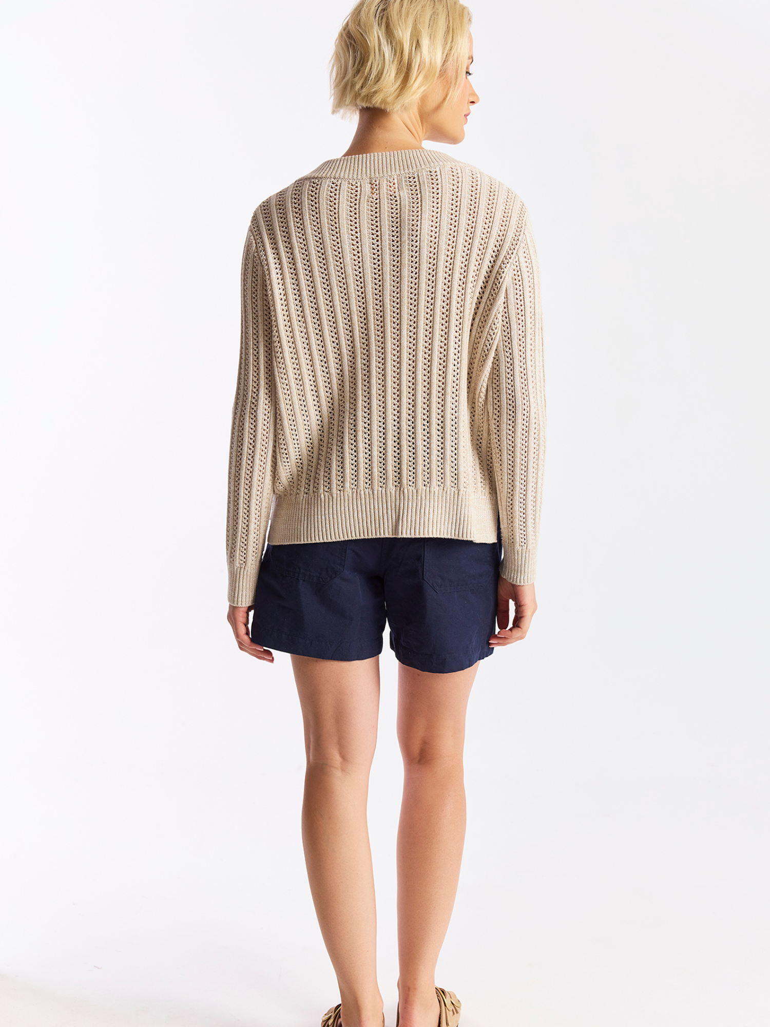 Twist Yarn Ladder V Neck Jumper