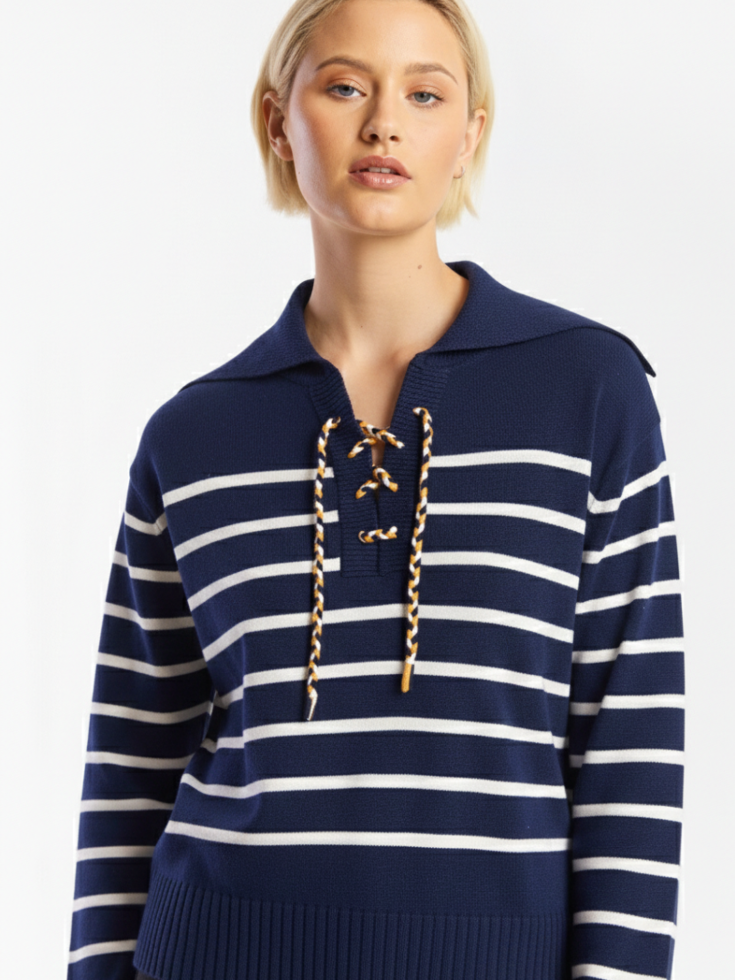 Stripe Lace Up Knit Jumper