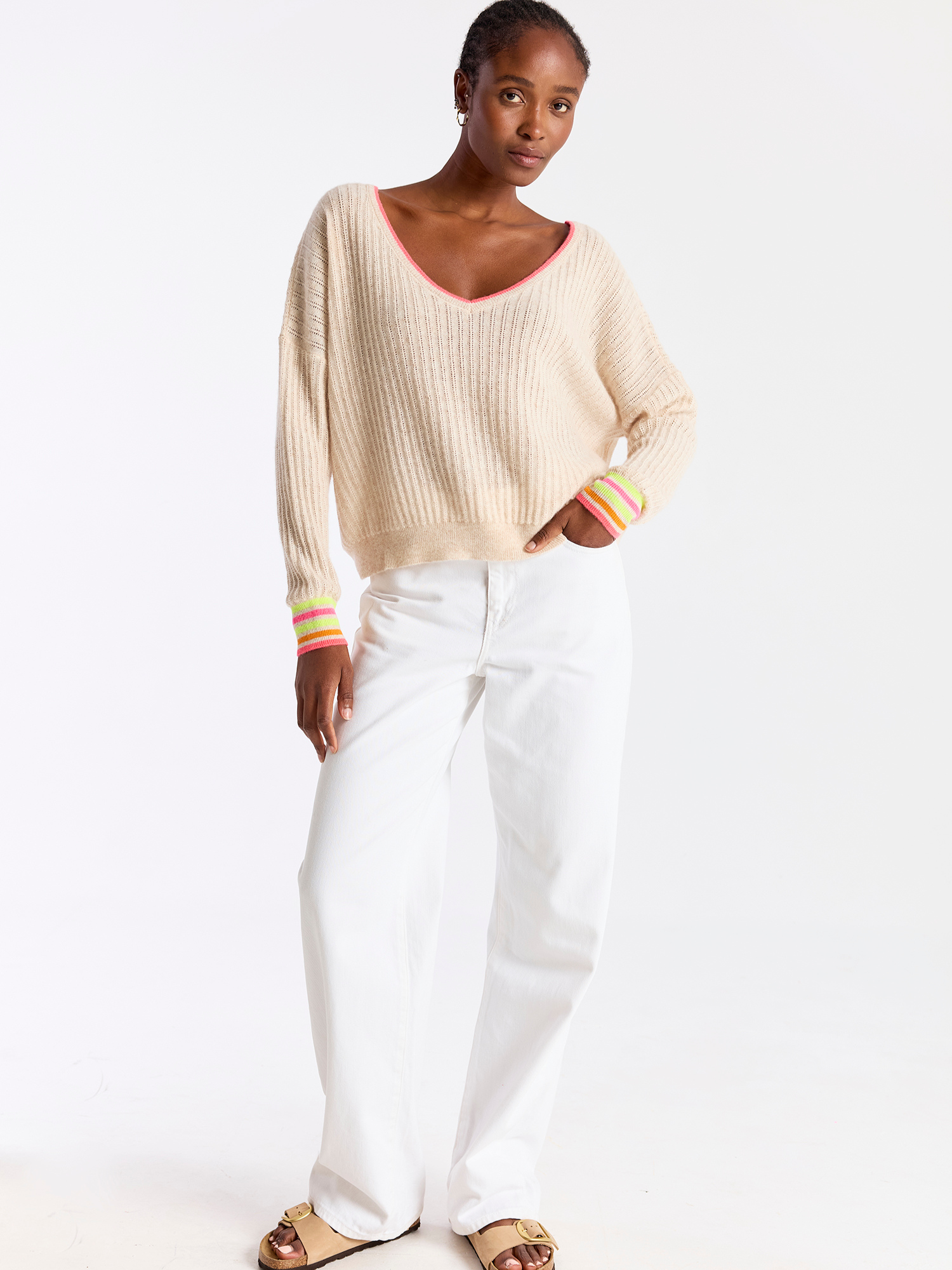 Striped Cuff Reversible Cashmere Jumper