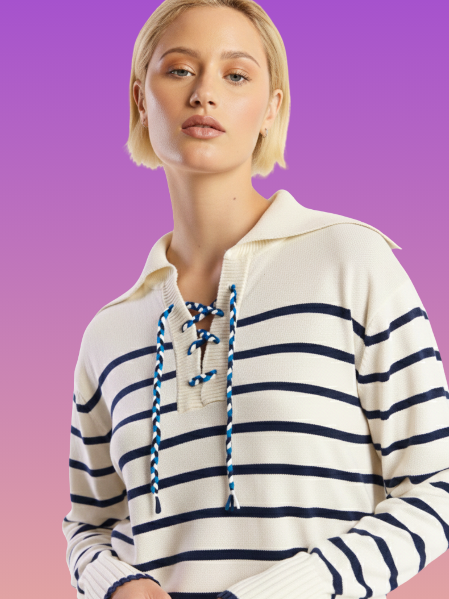 Stripe Lace Up Knit Jumper