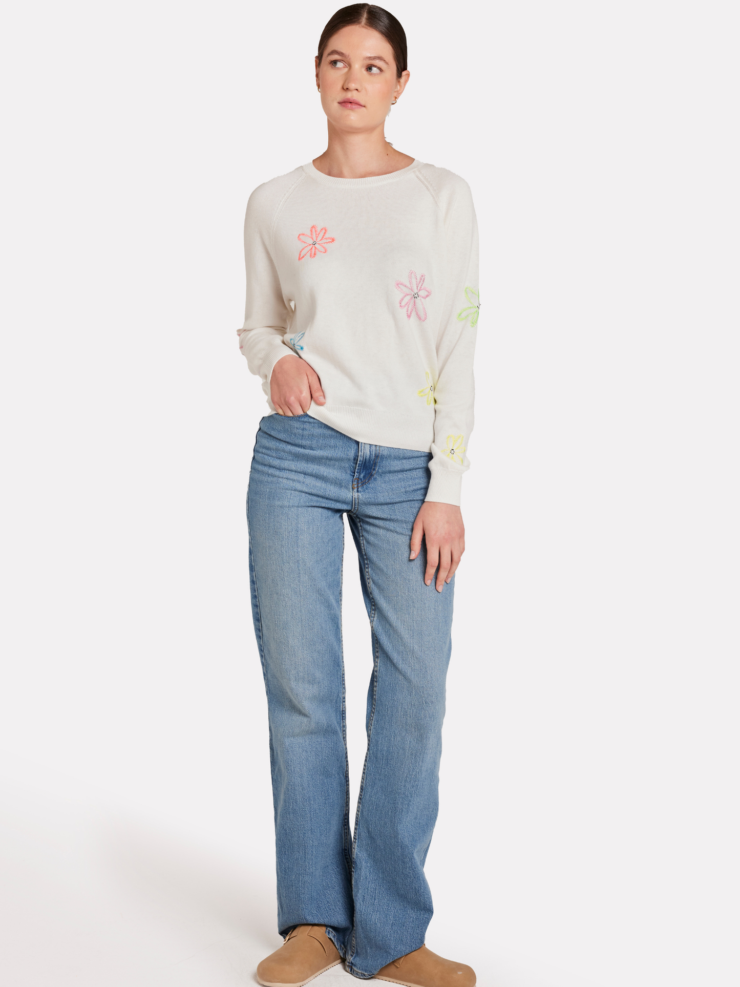 Scatter Floral Embroidery Crew Jumper