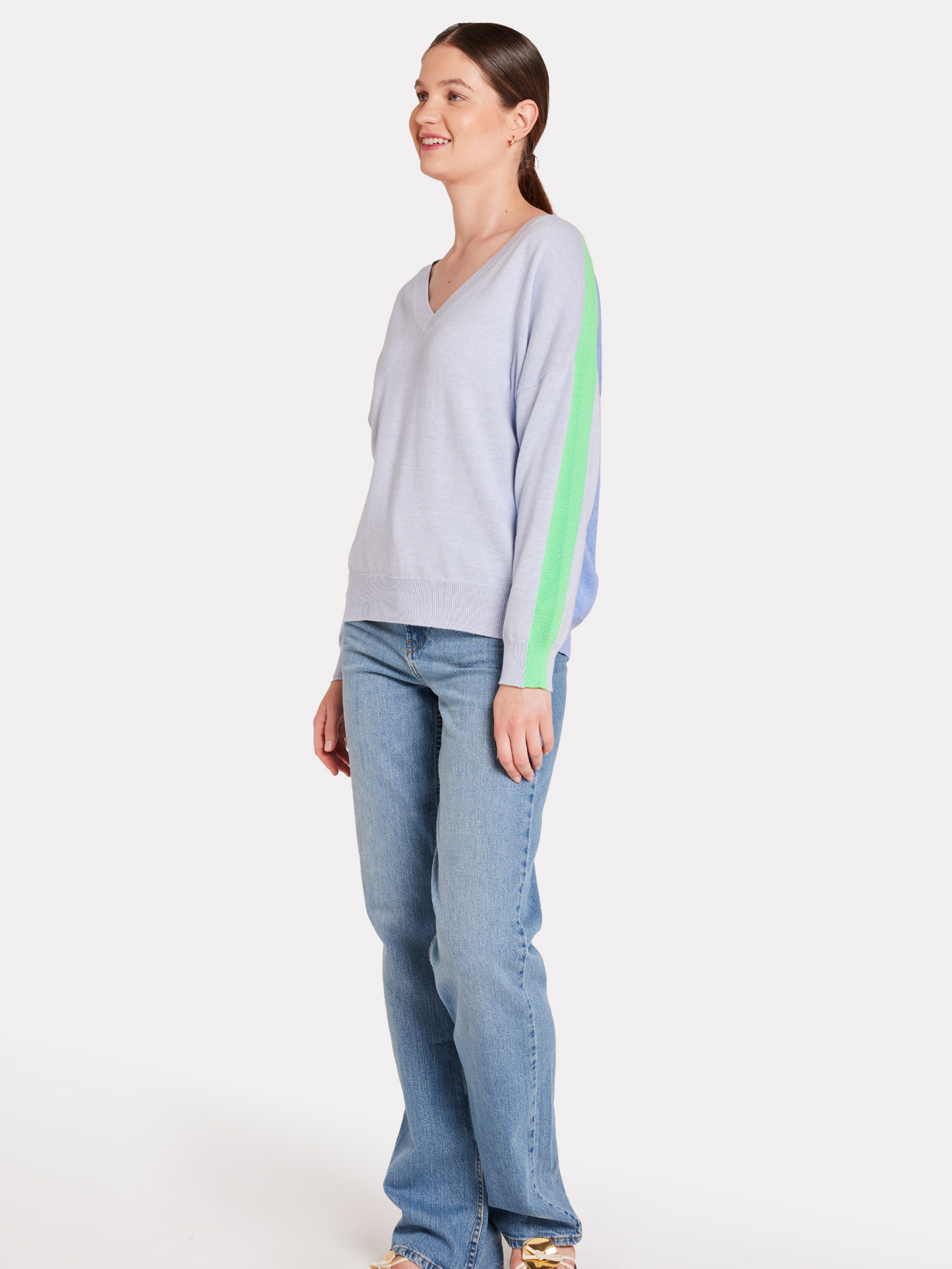 Summer Stripe Up V Neck Jumper
