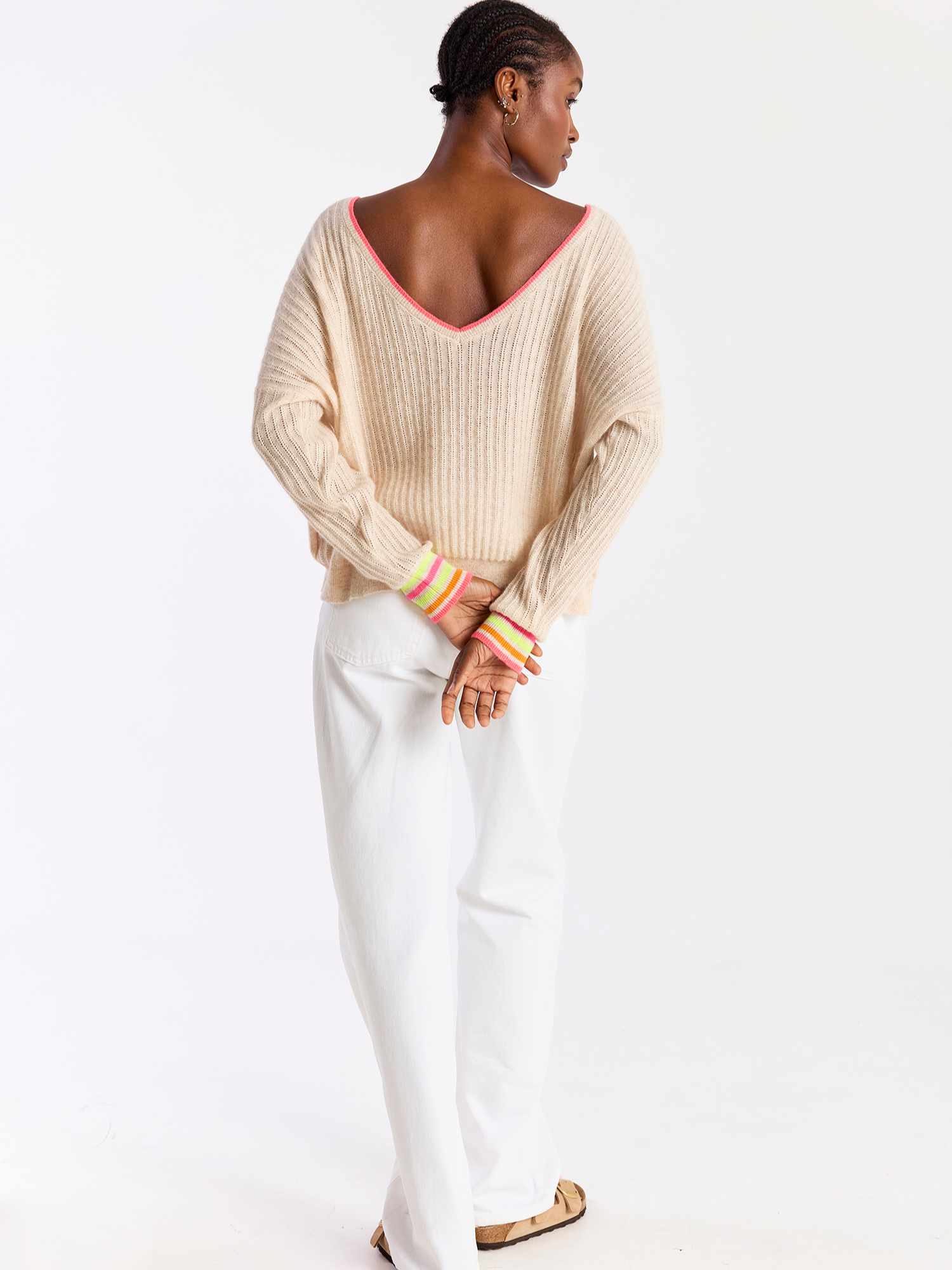 Striped Cuff Reversible Cashmere Jumper