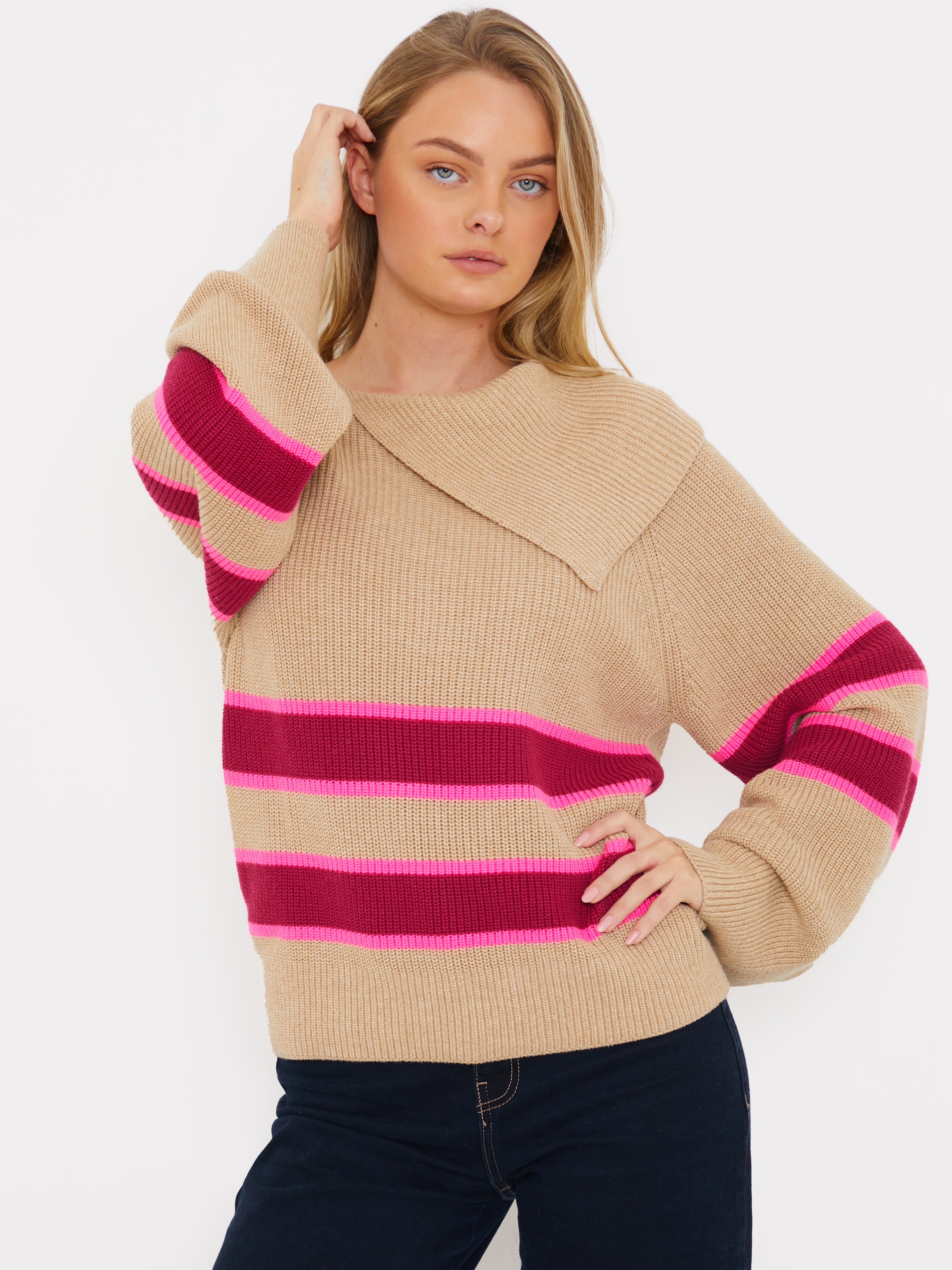 Stripe Asymmetric Zip Neck Jumper