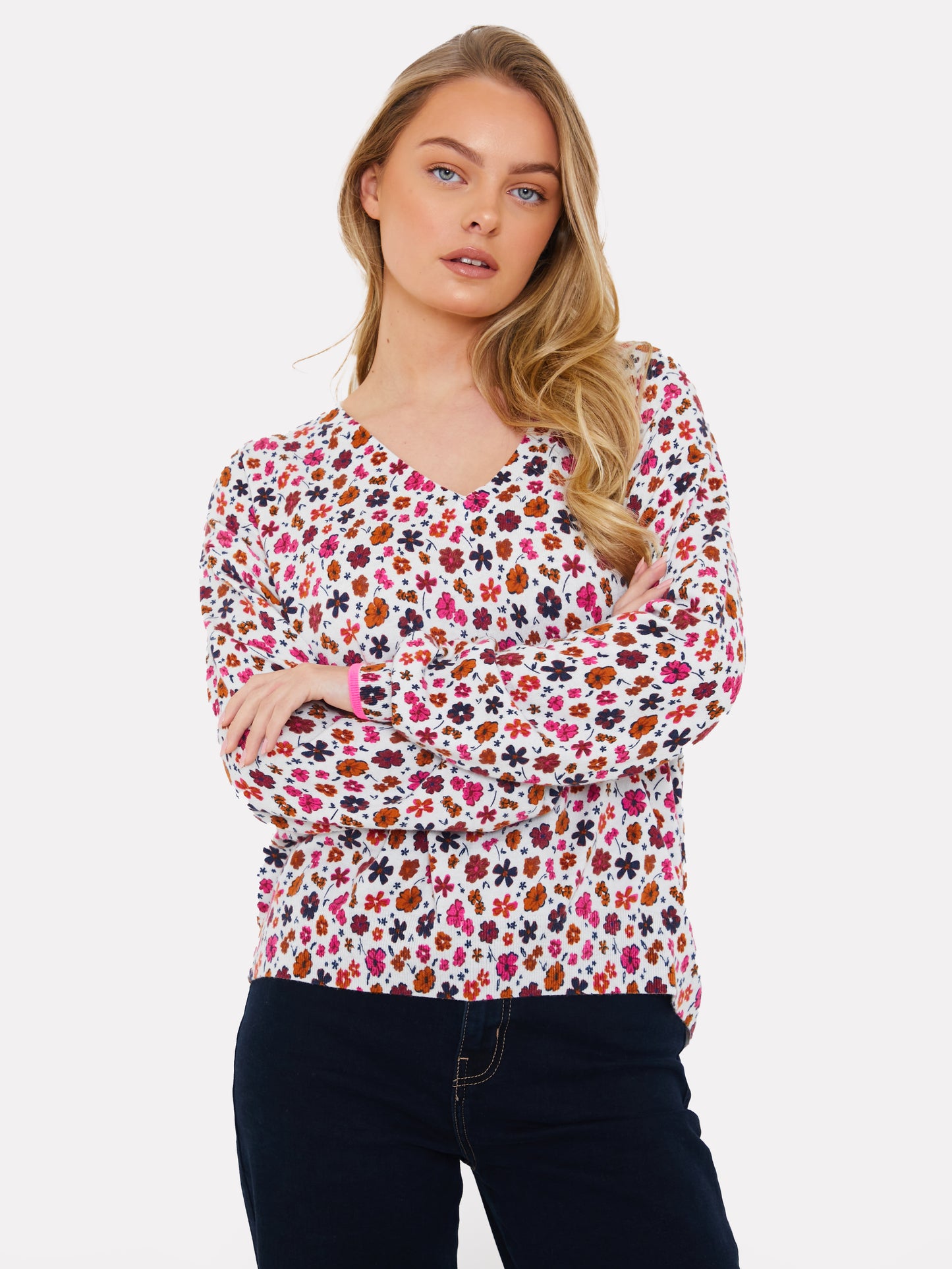 Ditsy Floral V Neck Jumper