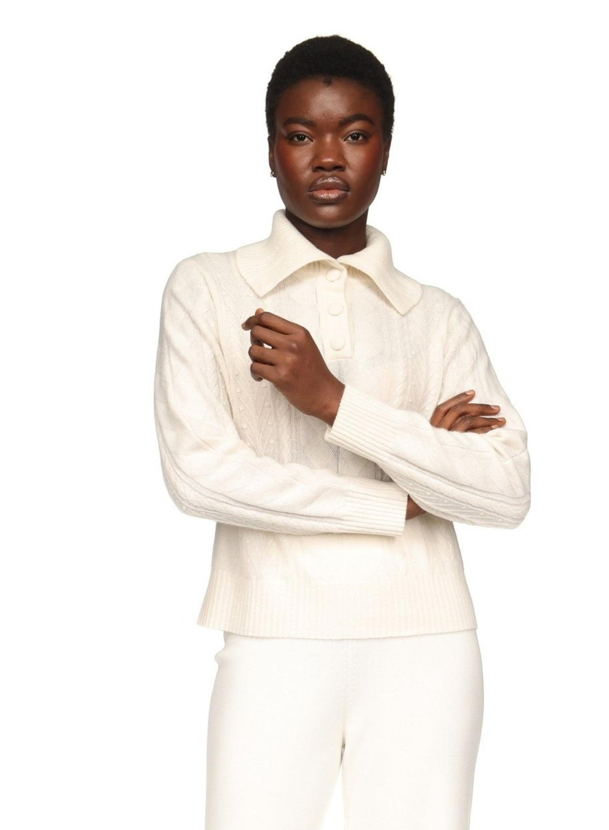 MIXED CABLE COLLARED BUTTON UP