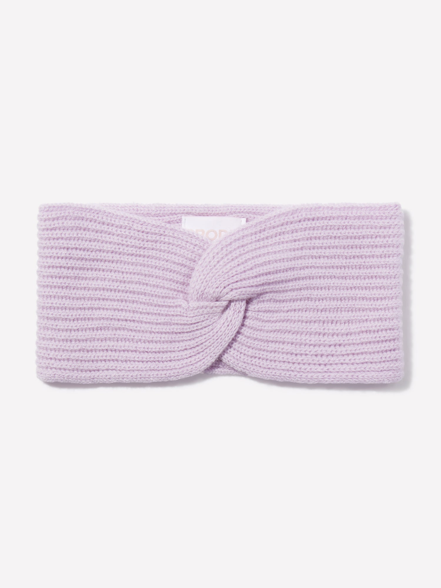 Light purple knitted headband on a white background