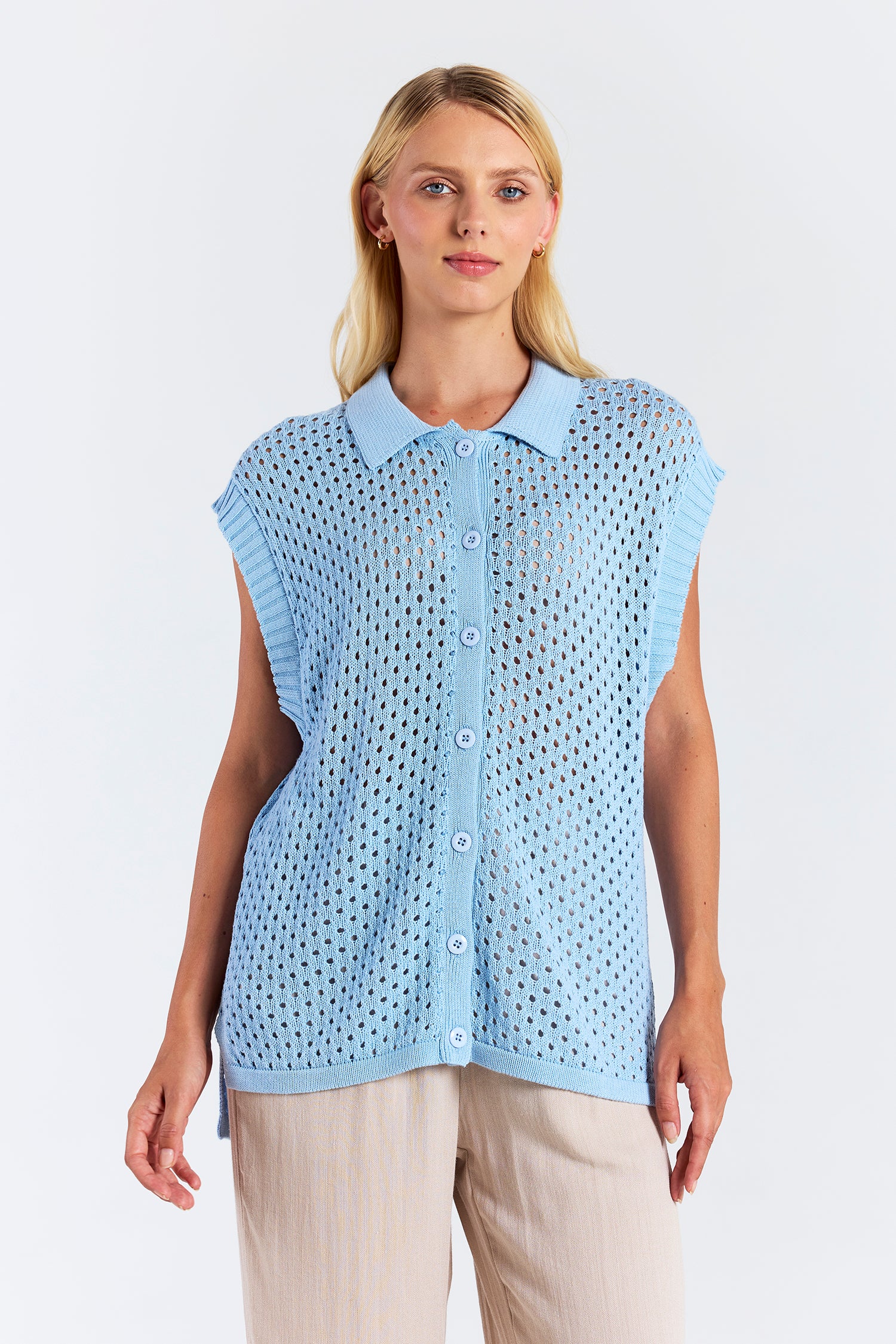POINTELLE SLEEVELESS SHIRT