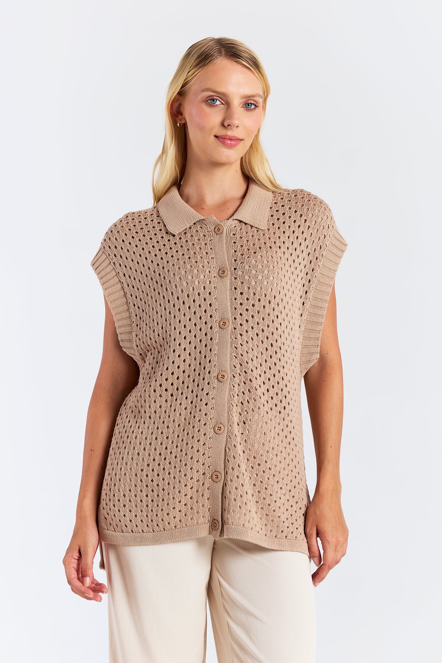 POINTELLE SLEEVELESS SHIRT