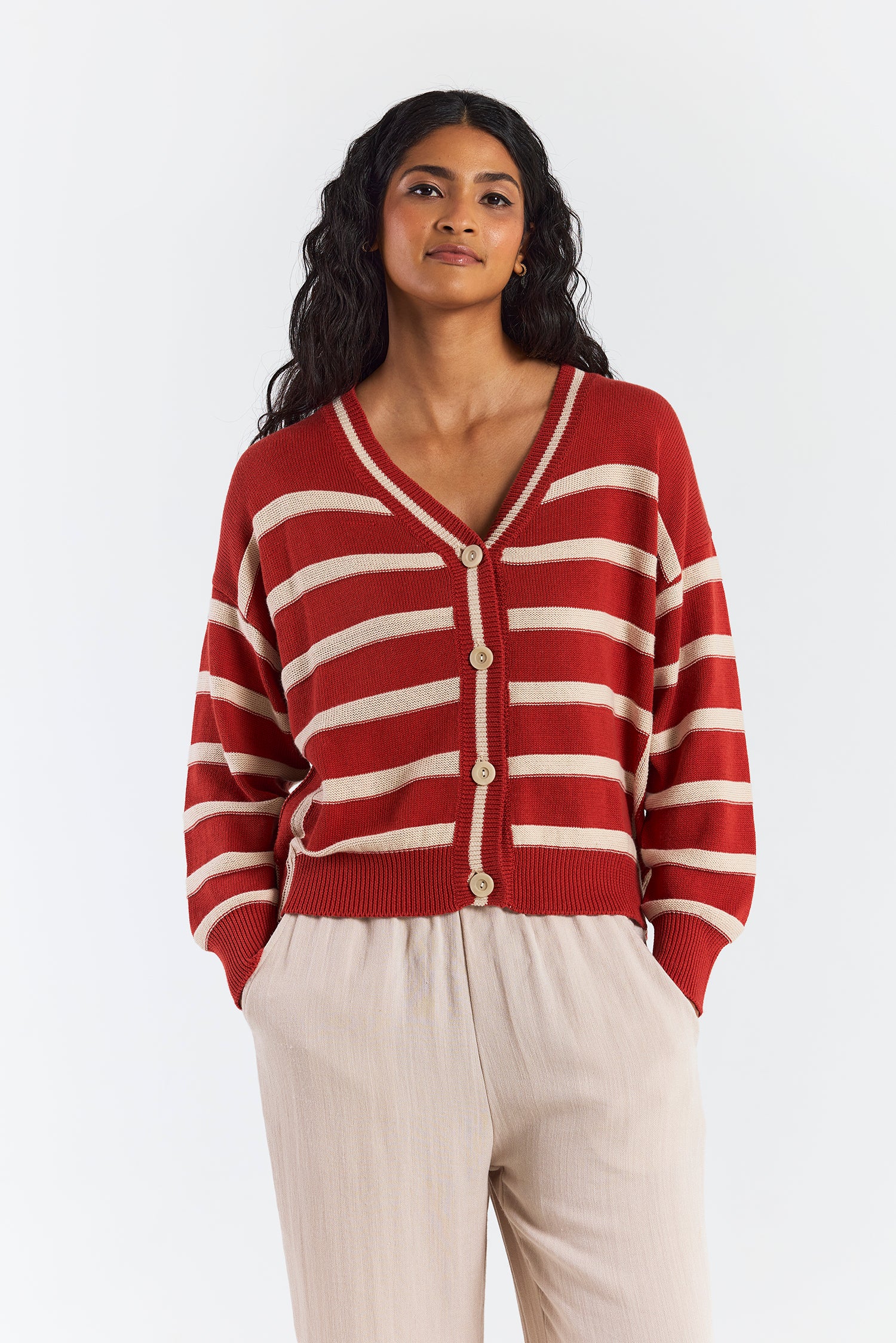 REVERSE STRIPE CARDIGAN