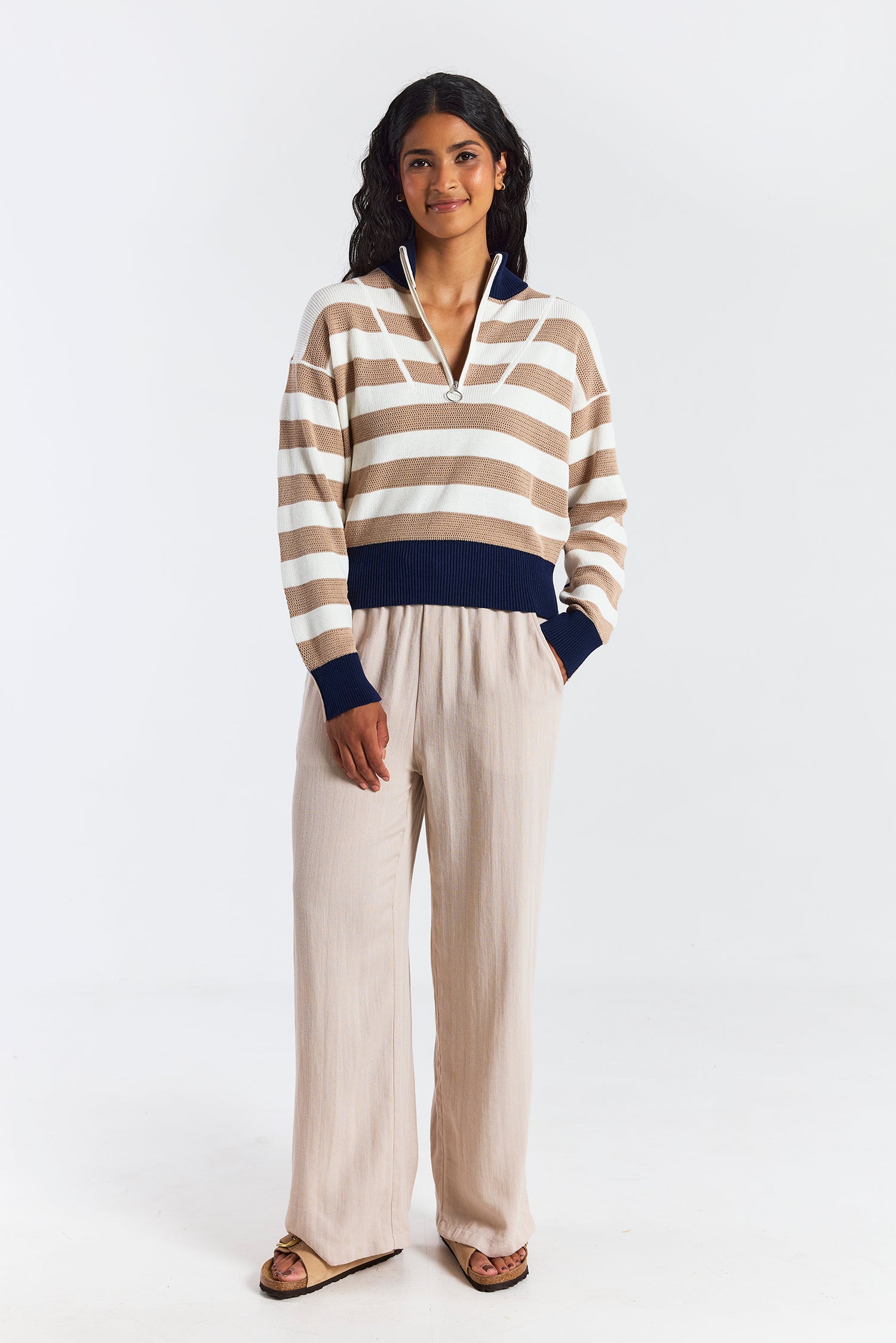 MESH STRIPE HALF ZIP