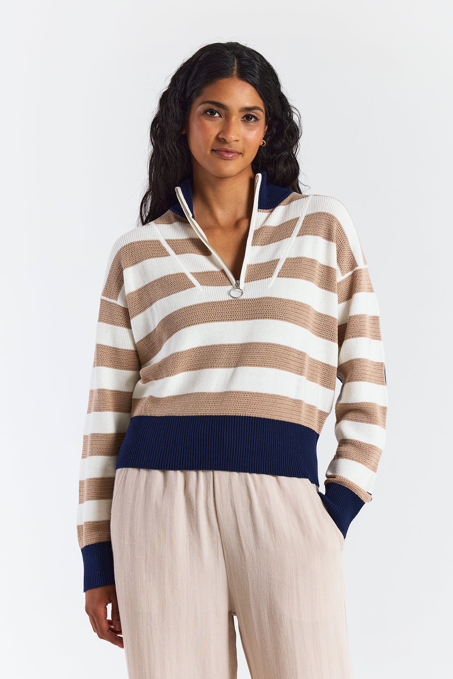 MESH STRIPE HALF ZIP
