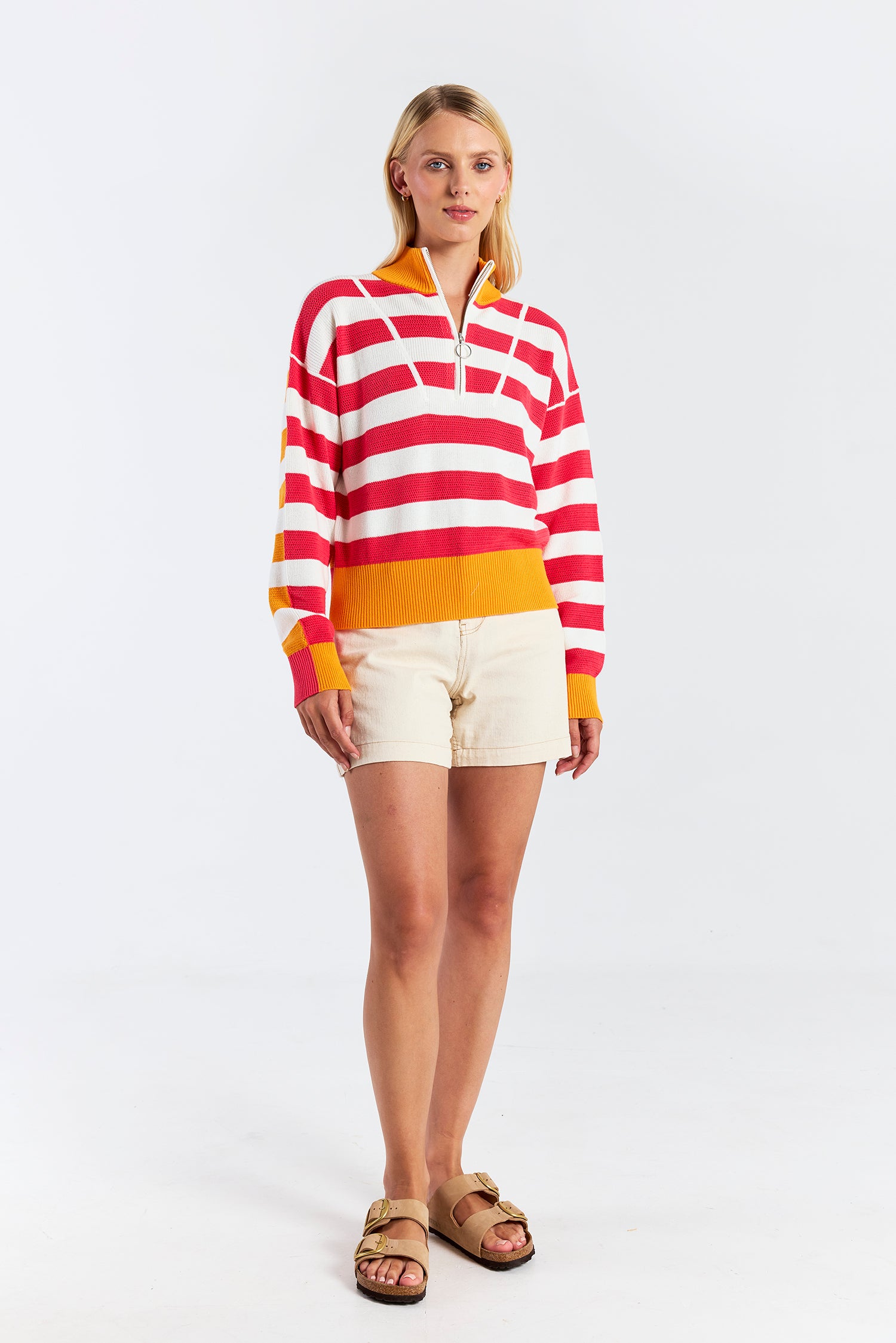 MESH STRIPE HALF ZIP
