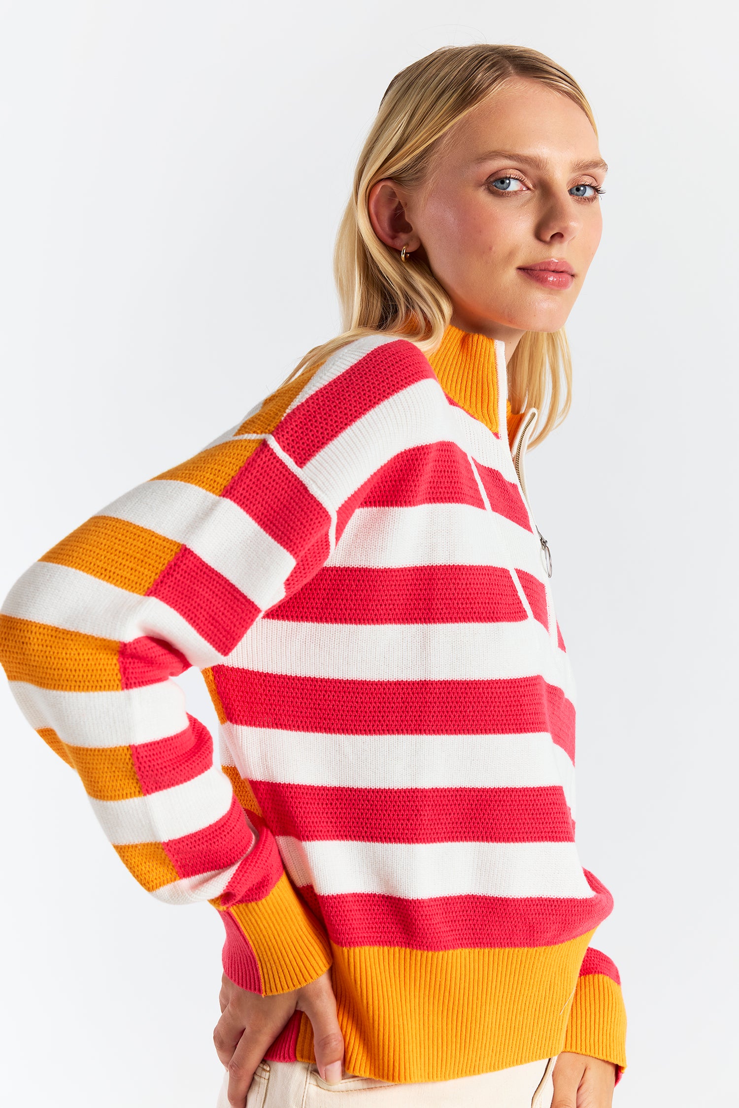 MESH STRIPE HALF ZIP