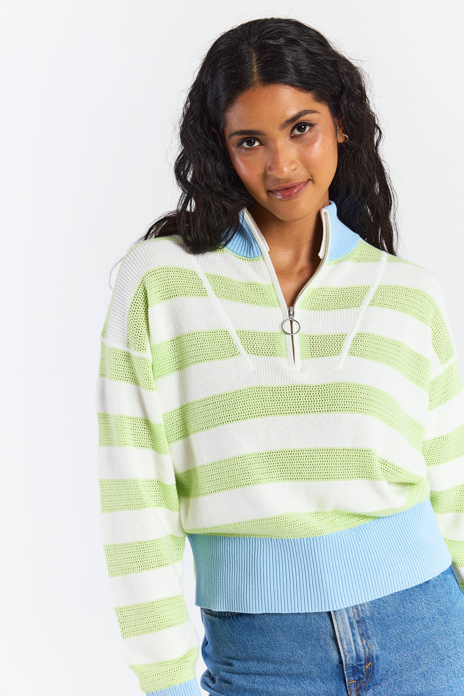 MESH STRIPE HALF ZIP