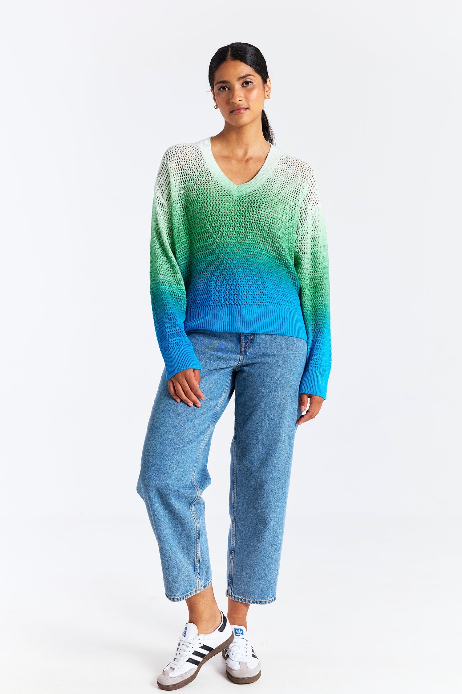 MESH DIP DYE V NECK