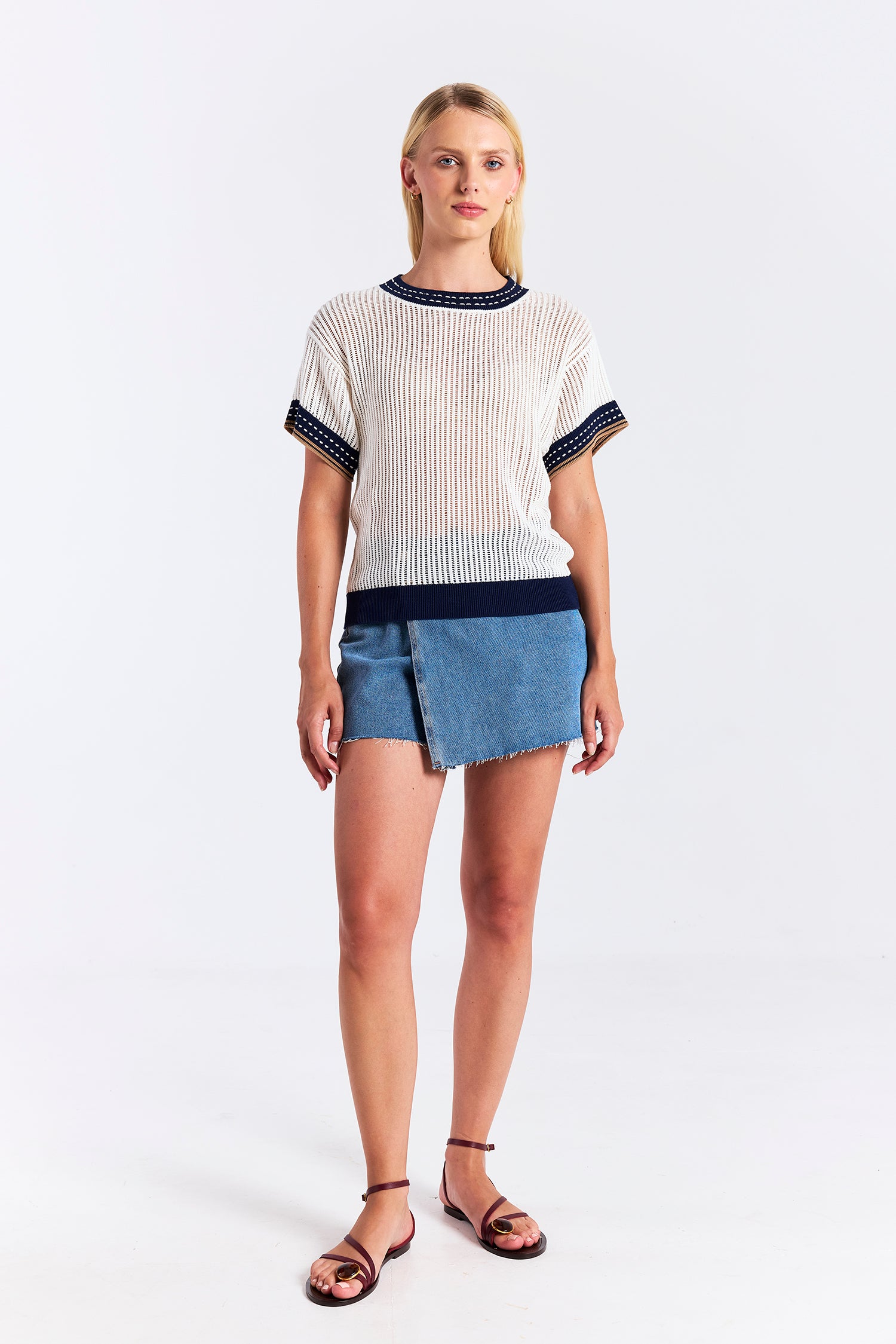 DENIM EFFECT TRIM TEE